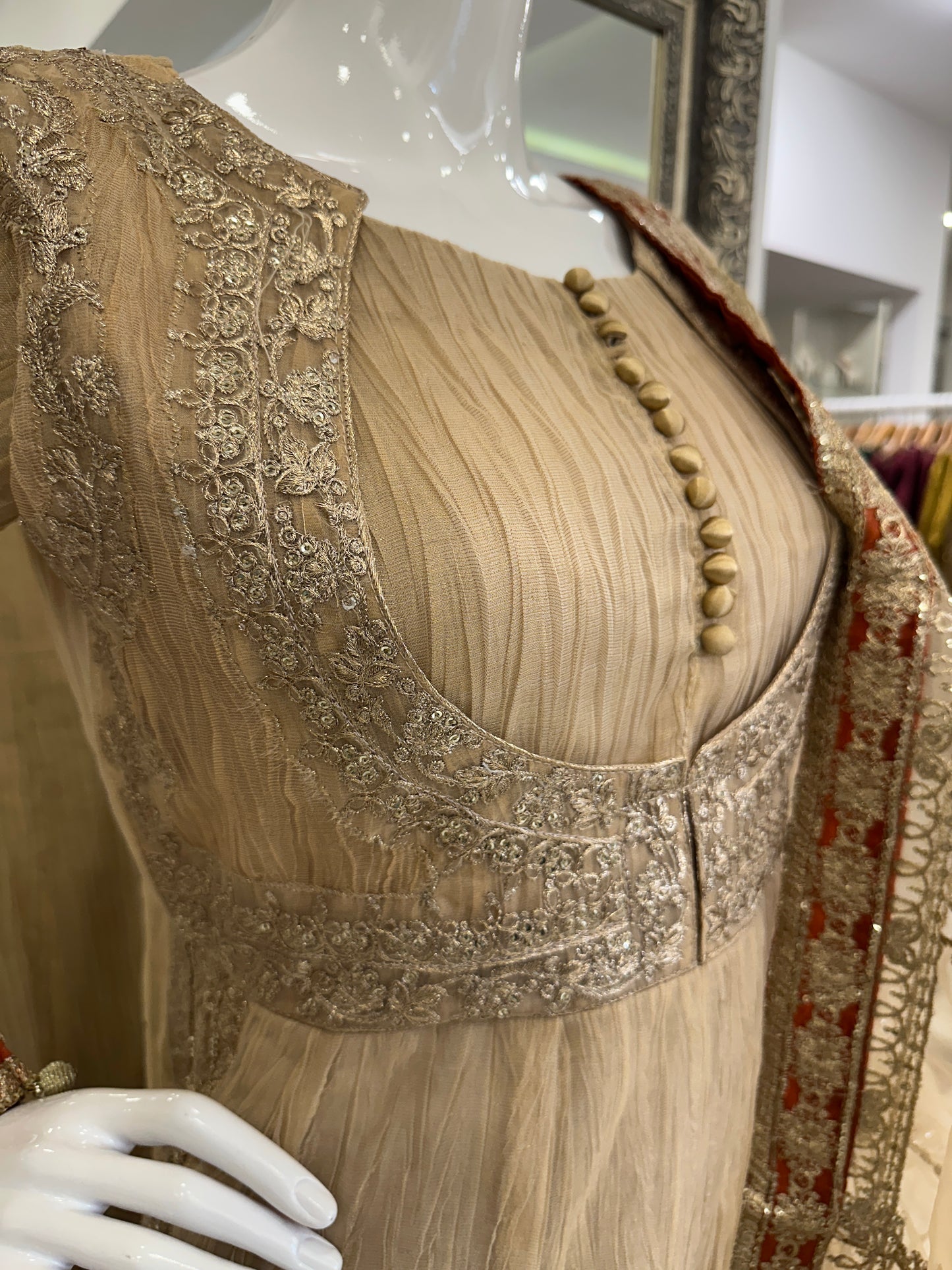 Beige Gold Crushed Ladies Suit