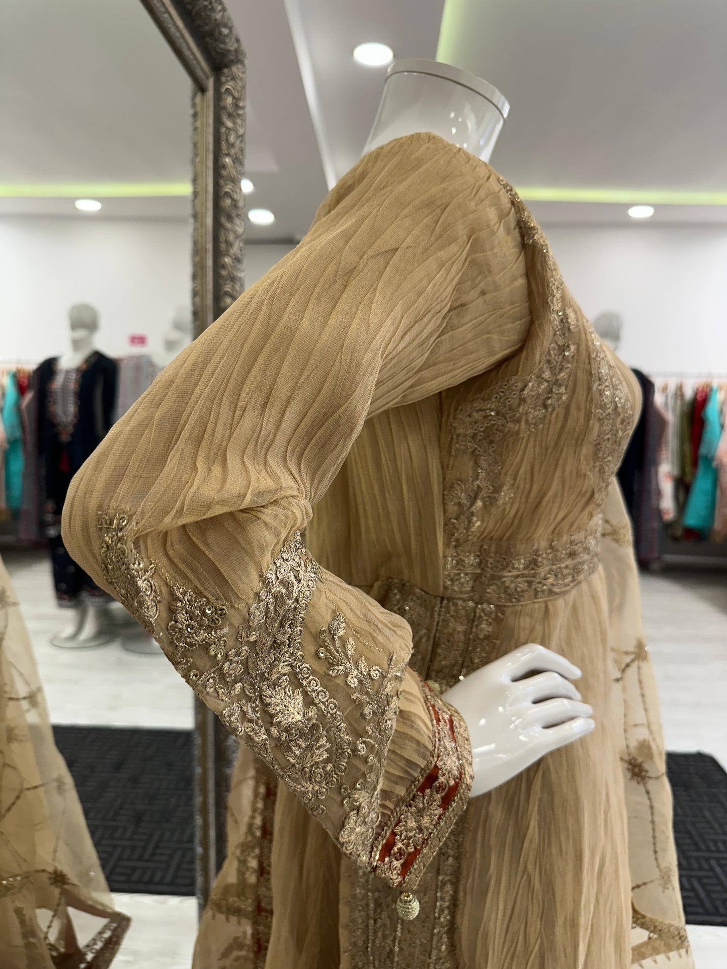 Beige Gold Crushed Ladies Suit