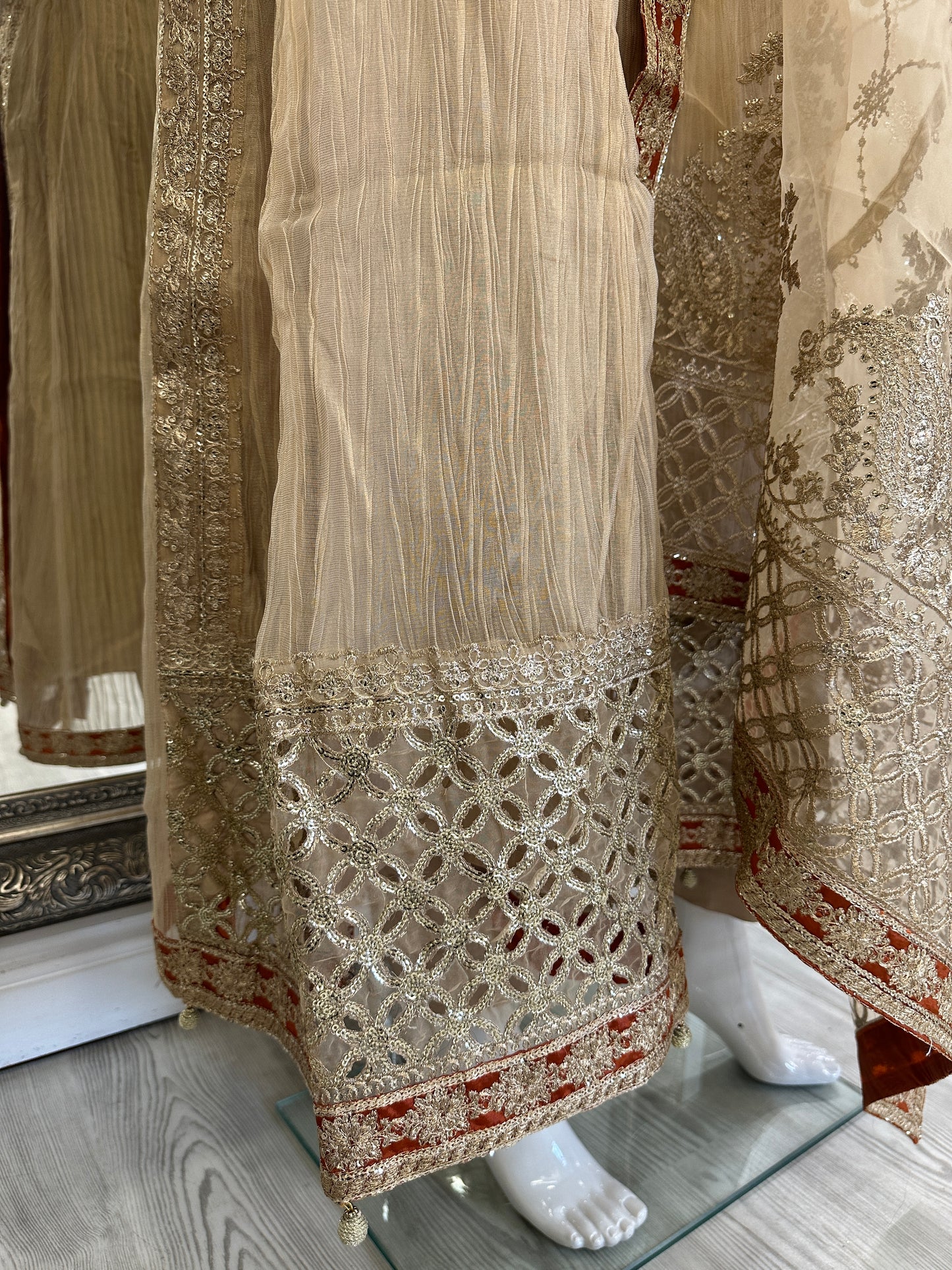 Beige Gold Crushed Ladies Suit