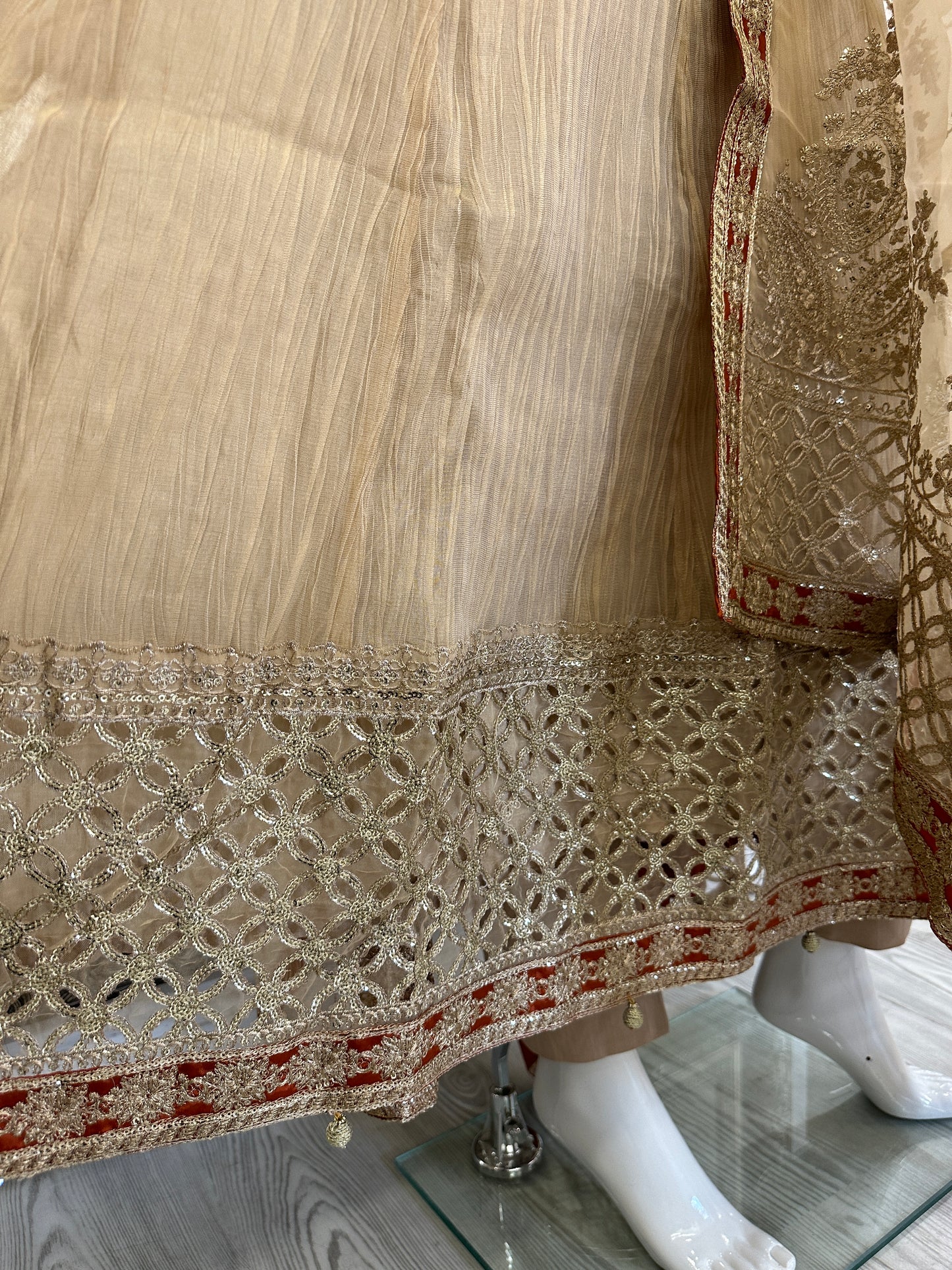 Beige Gold Crushed Ladies Suit