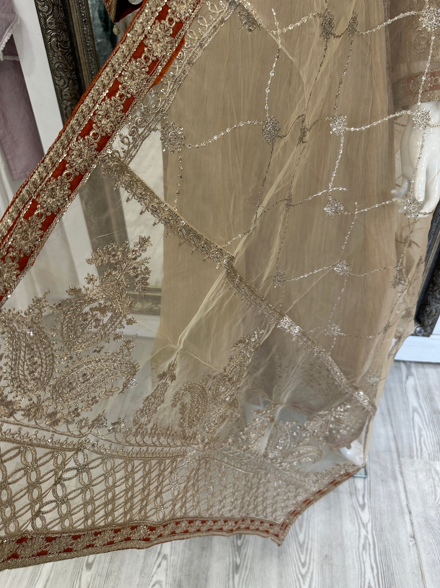 Beige Gold Crushed Ladies Suit