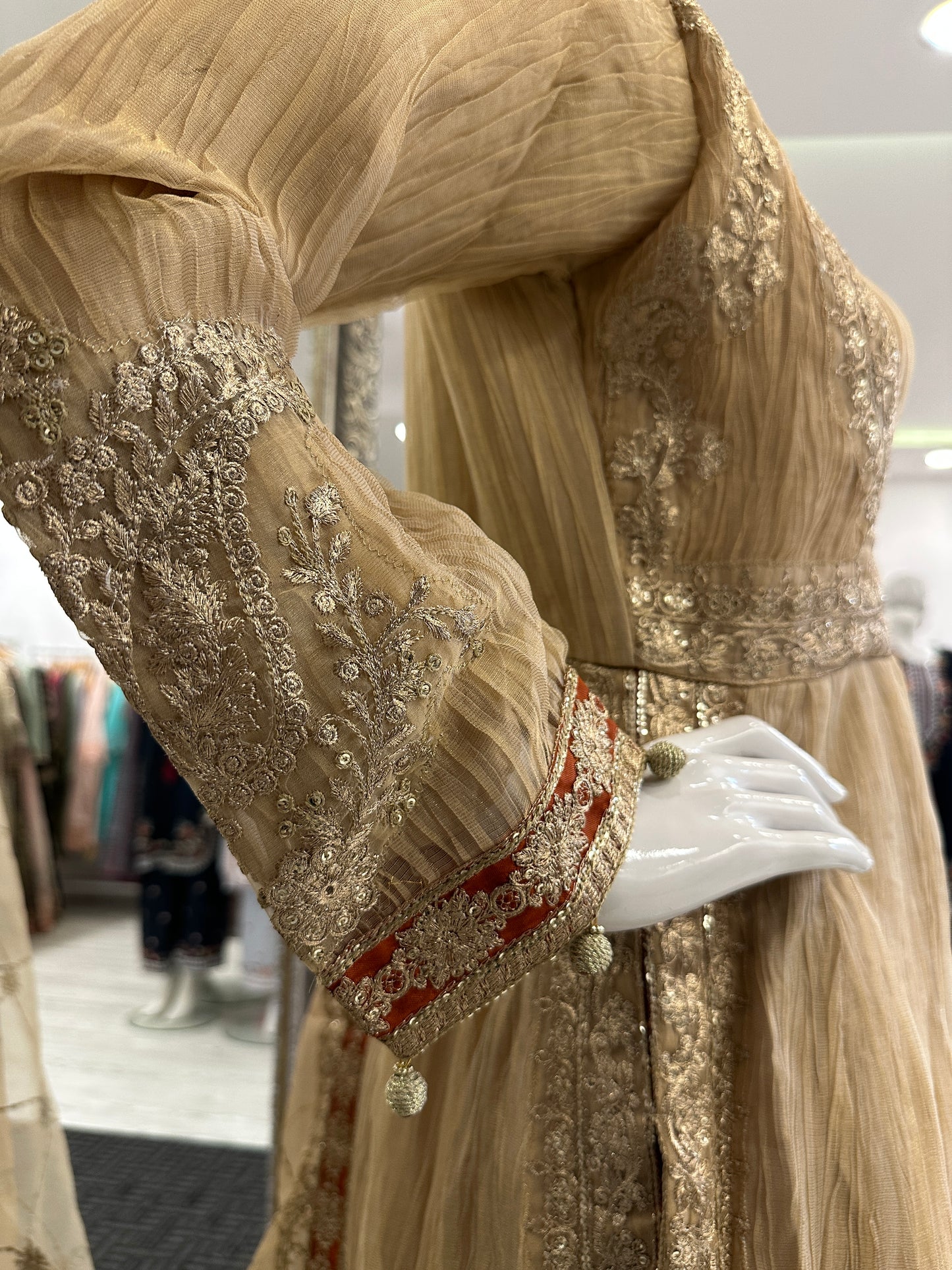 Beige Gold Crushed Ladies Suit
