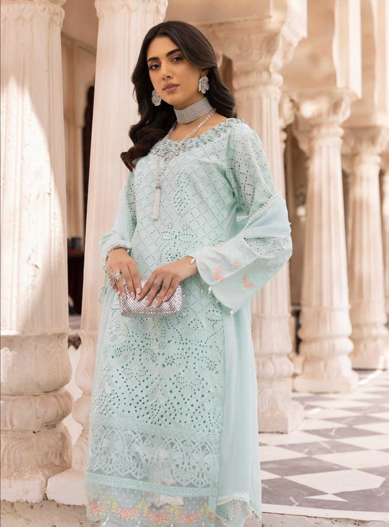 Light Teal Blue Chikankari Ladies Suit