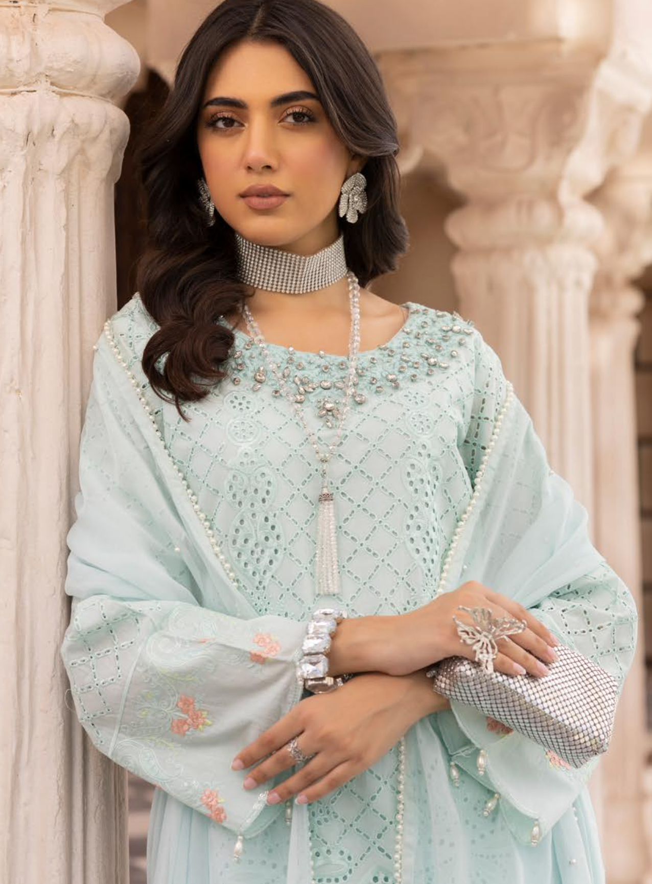 Light Teal Blue Chikankari Ladies Suit