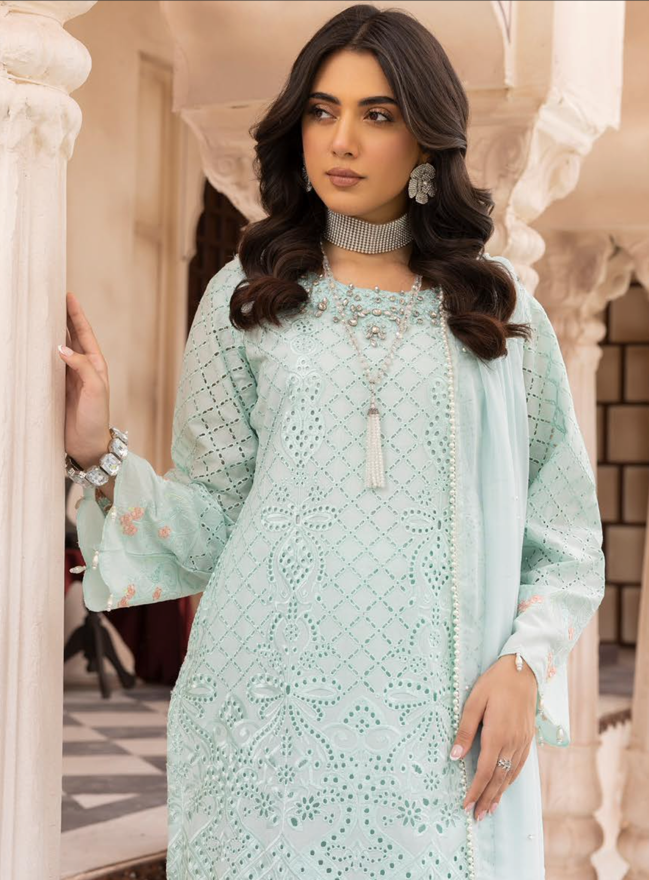 Light Teal Blue Chikankari Ladies Suit
