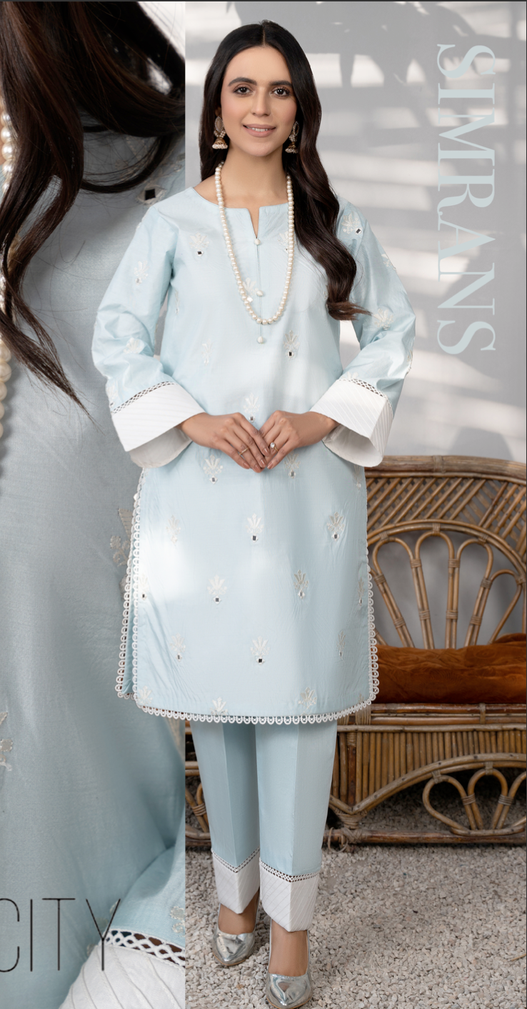 Light Blue Daisy Viscose Ladies Suit