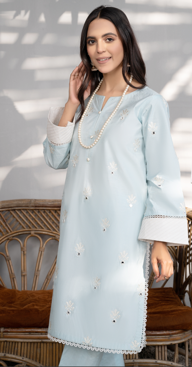 Light Blue Daisy Viscose Ladies Suit