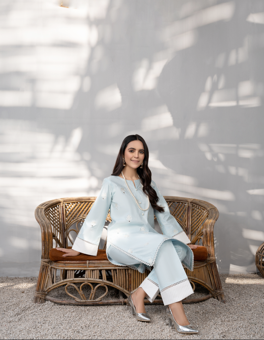 Light Blue Daisy Viscose Ladies Suit