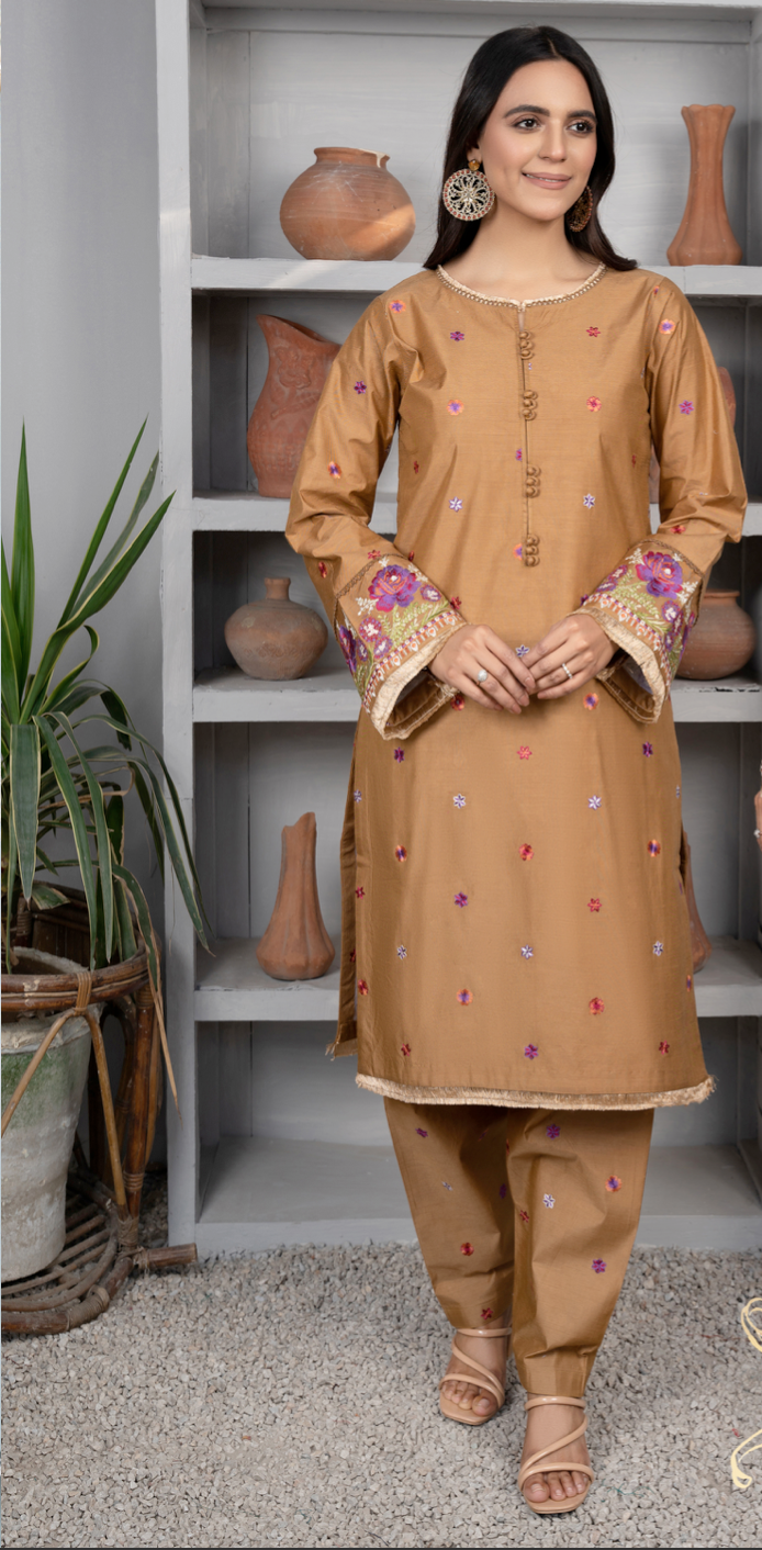 Brown Daisy Viscose Ladies Suit
