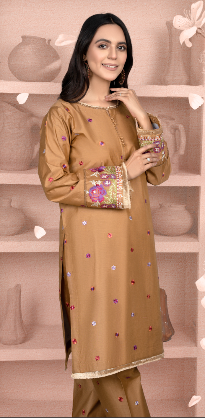 Brown Daisy Viscose Ladies Suit