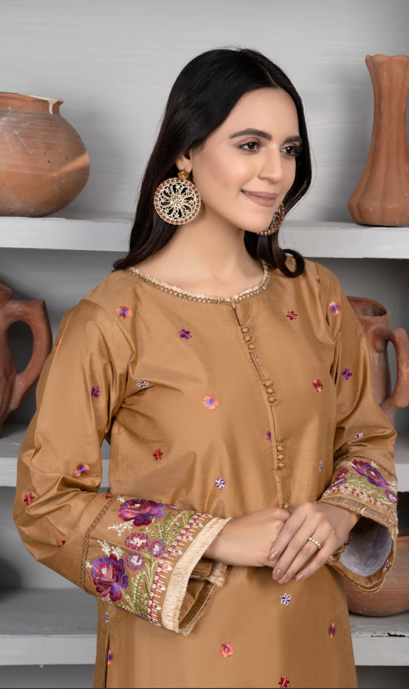 Brown Daisy Viscose Ladies Suit