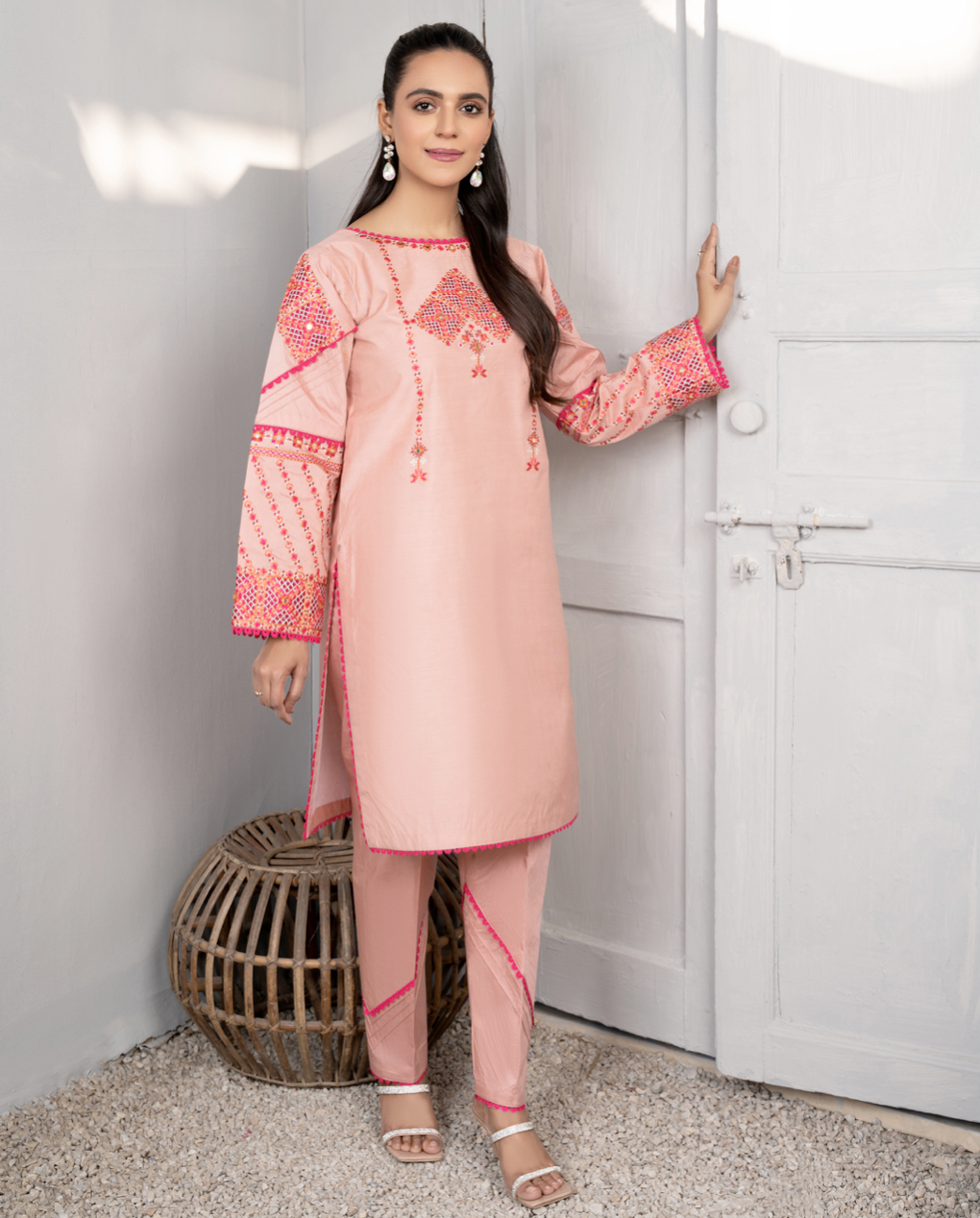 Pink Daisy Viscose Ladies Suit