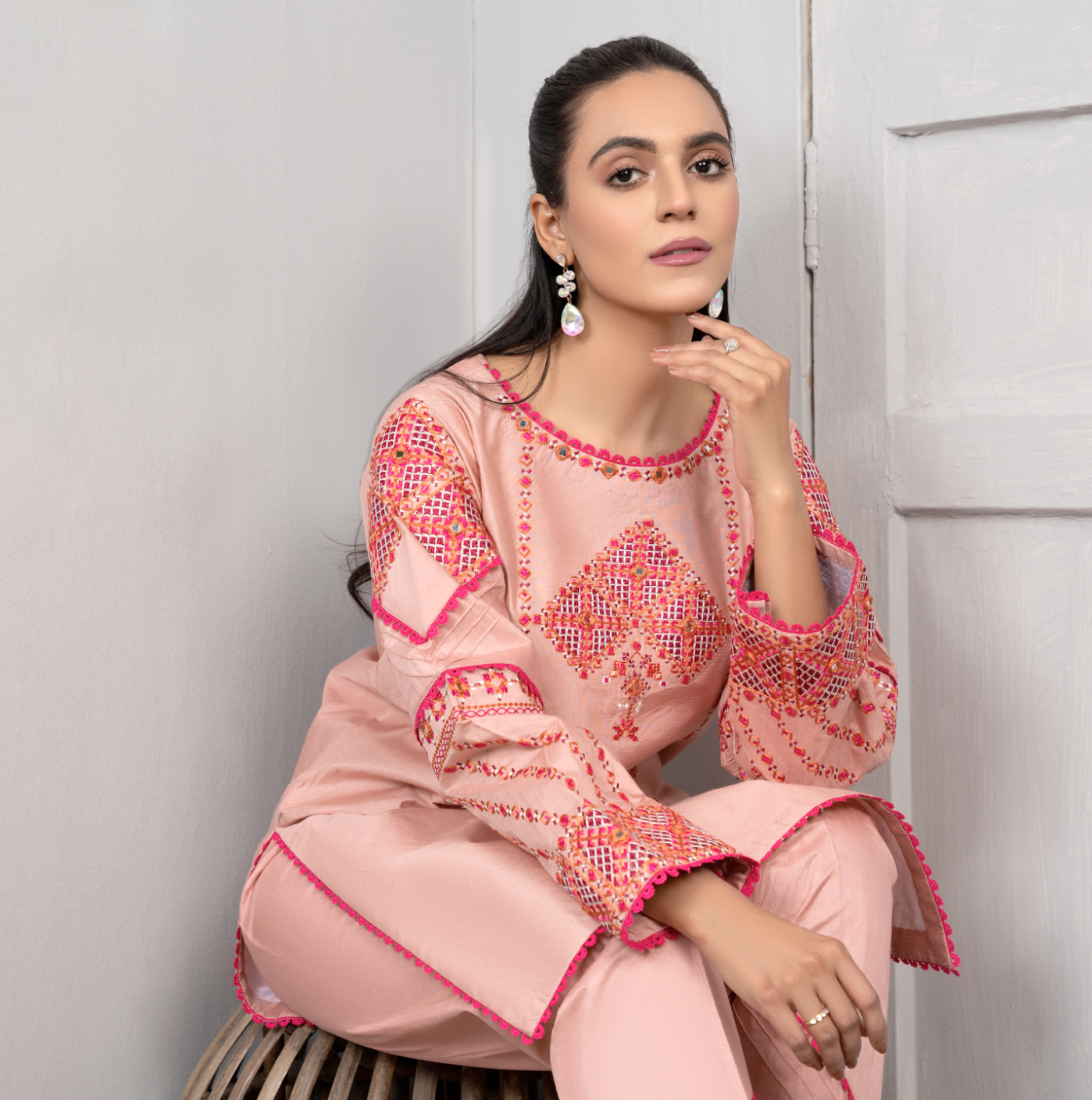 Pink Daisy Viscose Ladies Suit