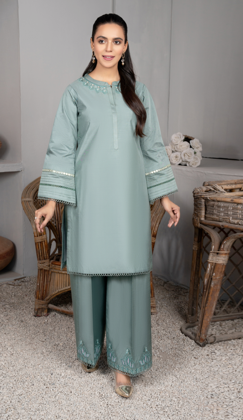 Teal Blue Green Daisy Viscose Ladies Suit