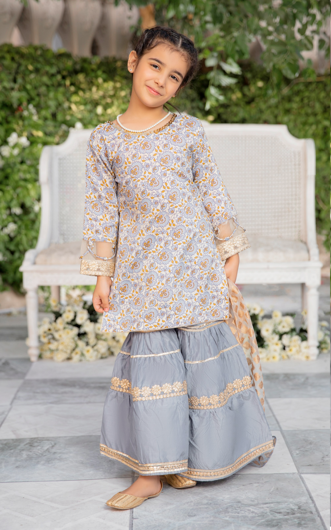 Off White and Blue IVANA Luxury Gharara Ladies Suit