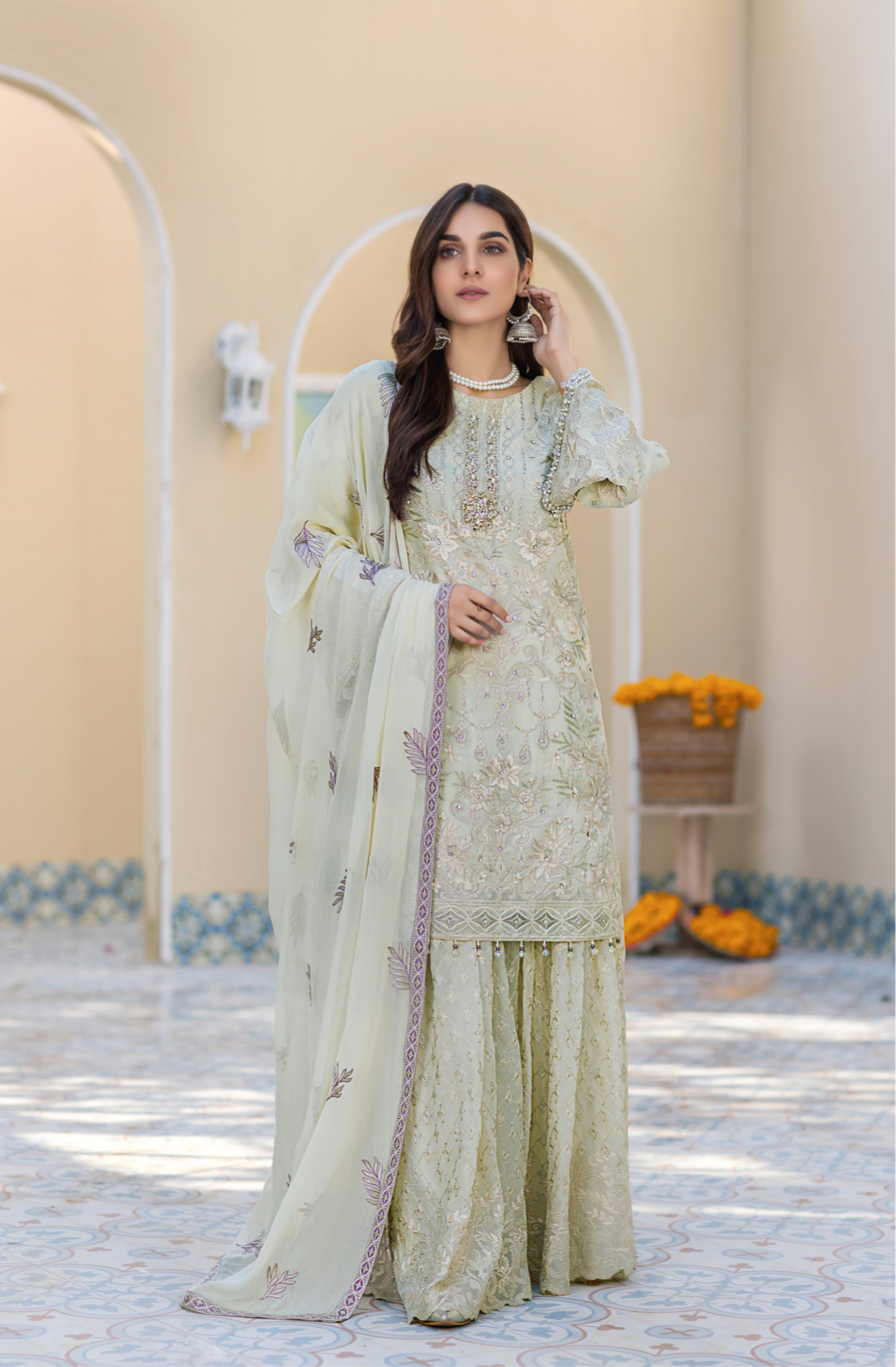 Off White Cream 'Marshmallow' Amber Luxury Chiffon Ladies Suit