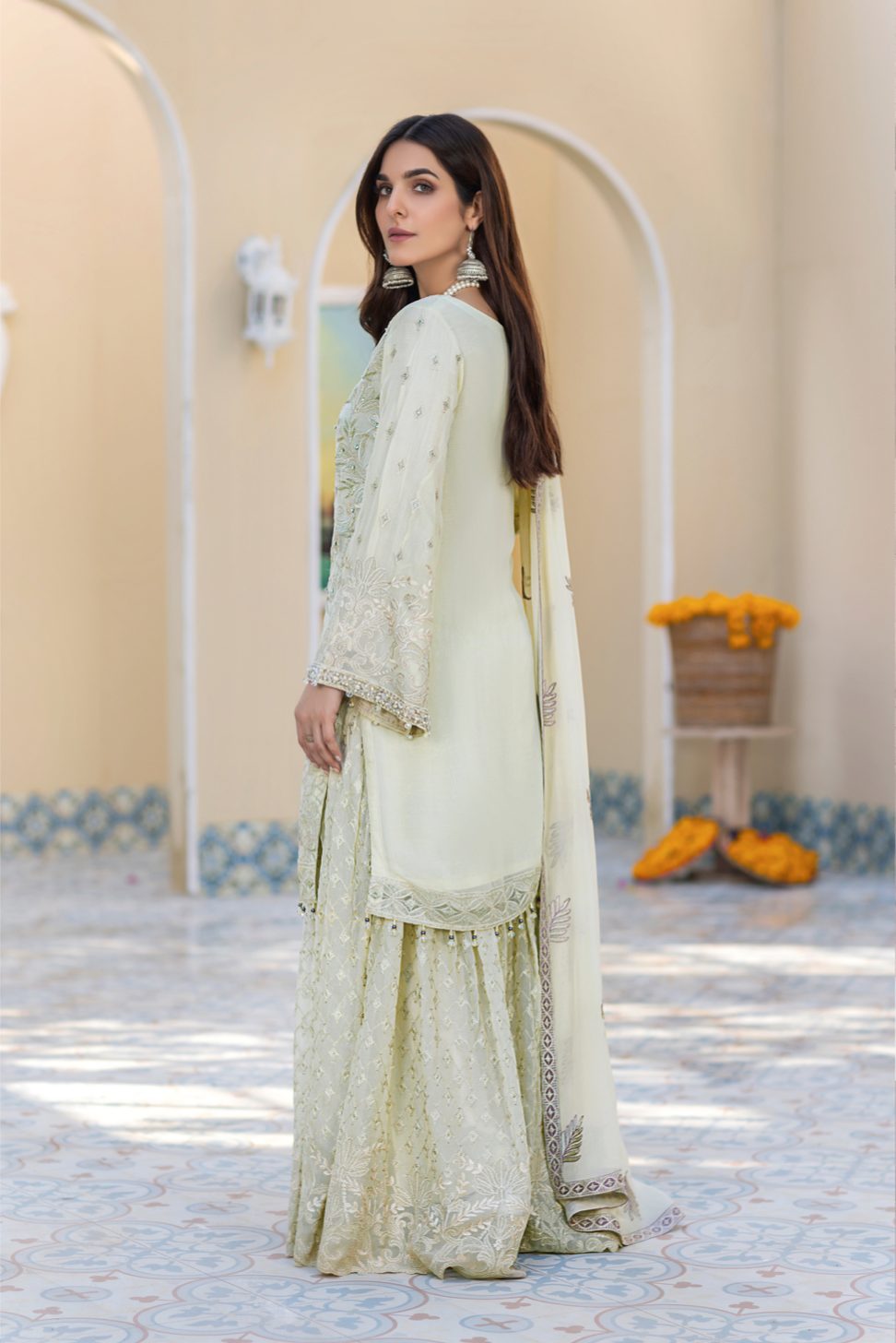 Off White Cream 'Marshmallow' Amber Luxury Chiffon Ladies Suit