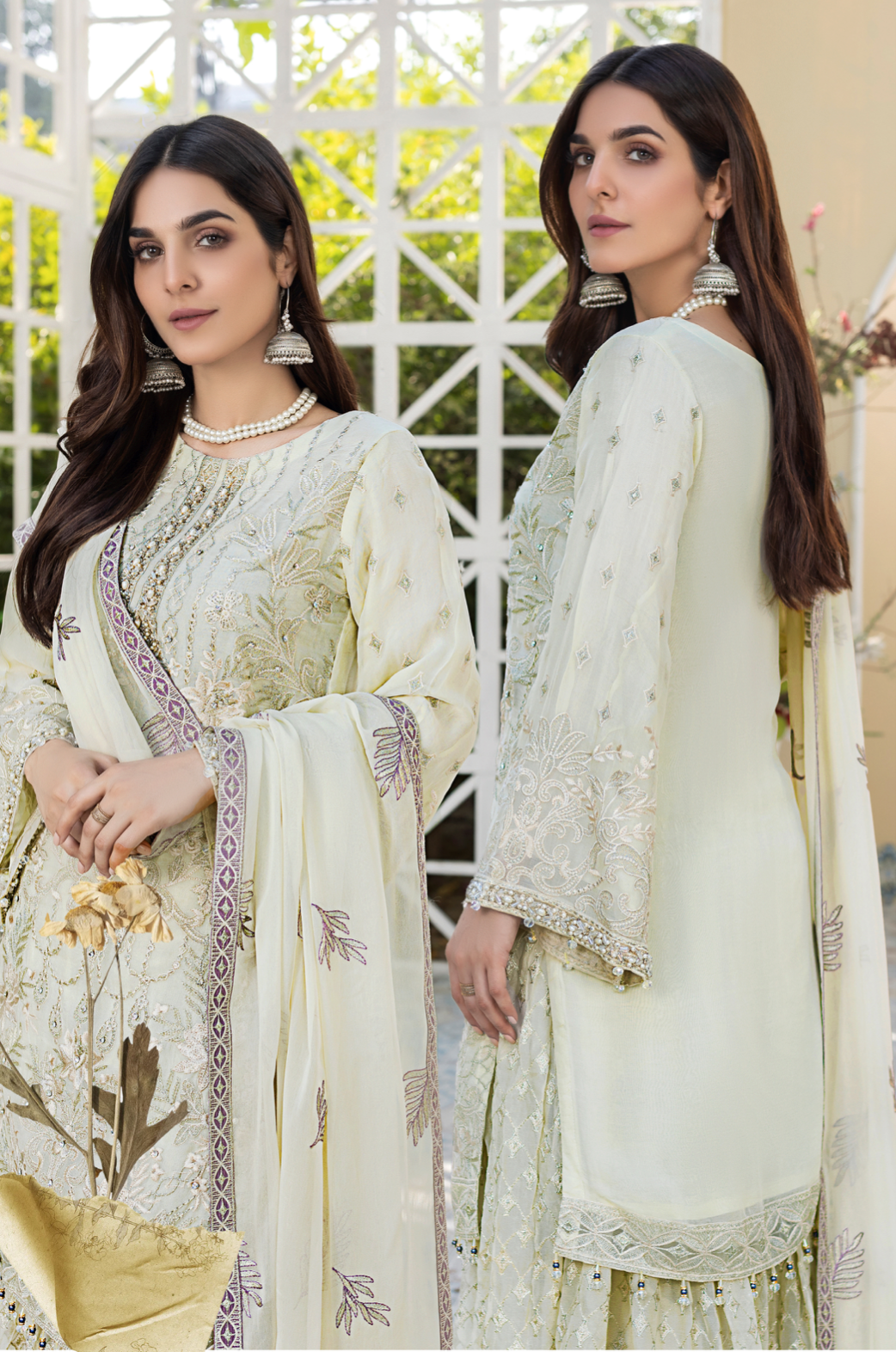 Off White Cream 'Marshmallow' Amber Luxury Chiffon Ladies Suit