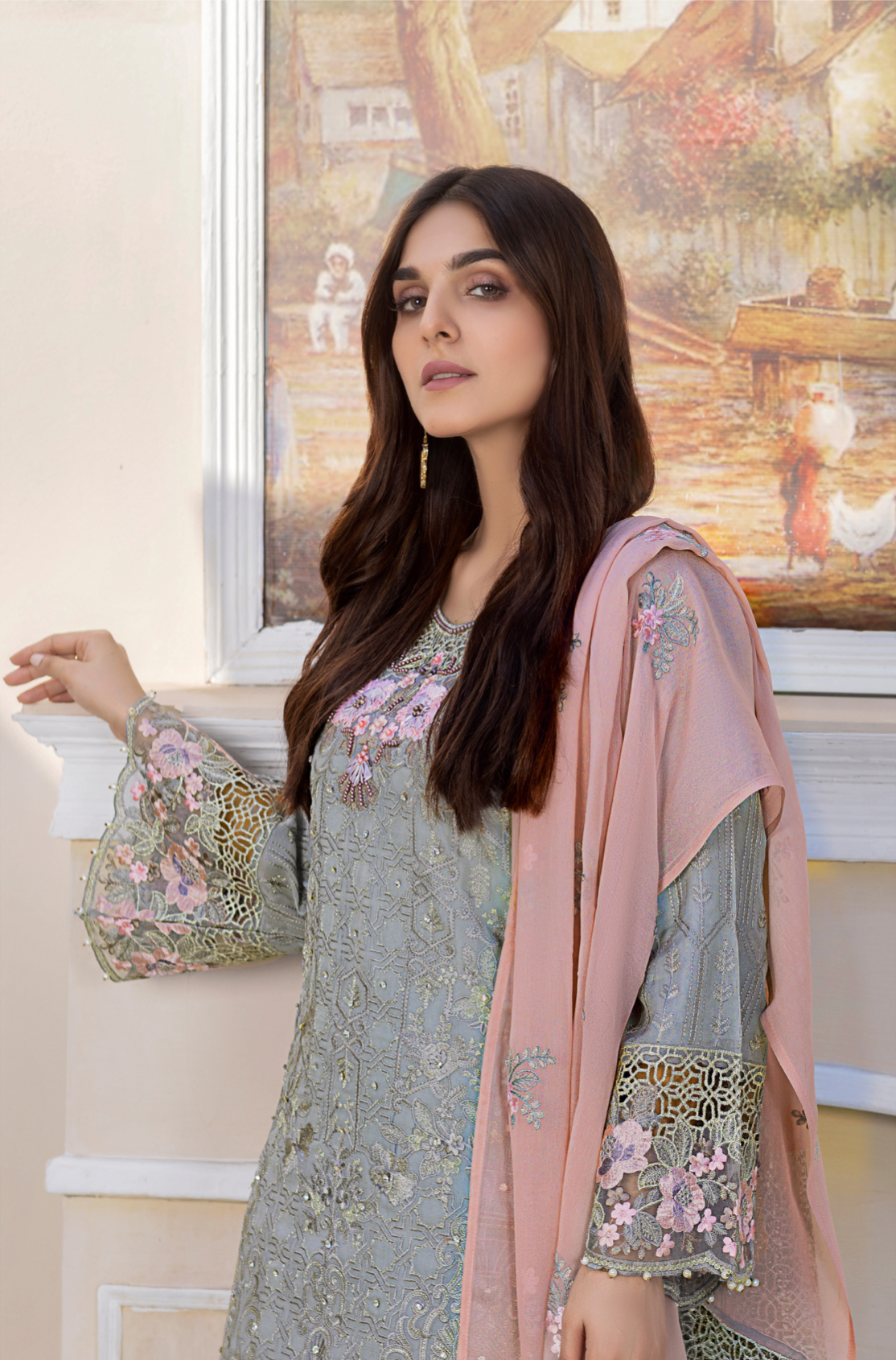 Grey 'Antarctica' Amber Luxury Chiffon Ladies Suit