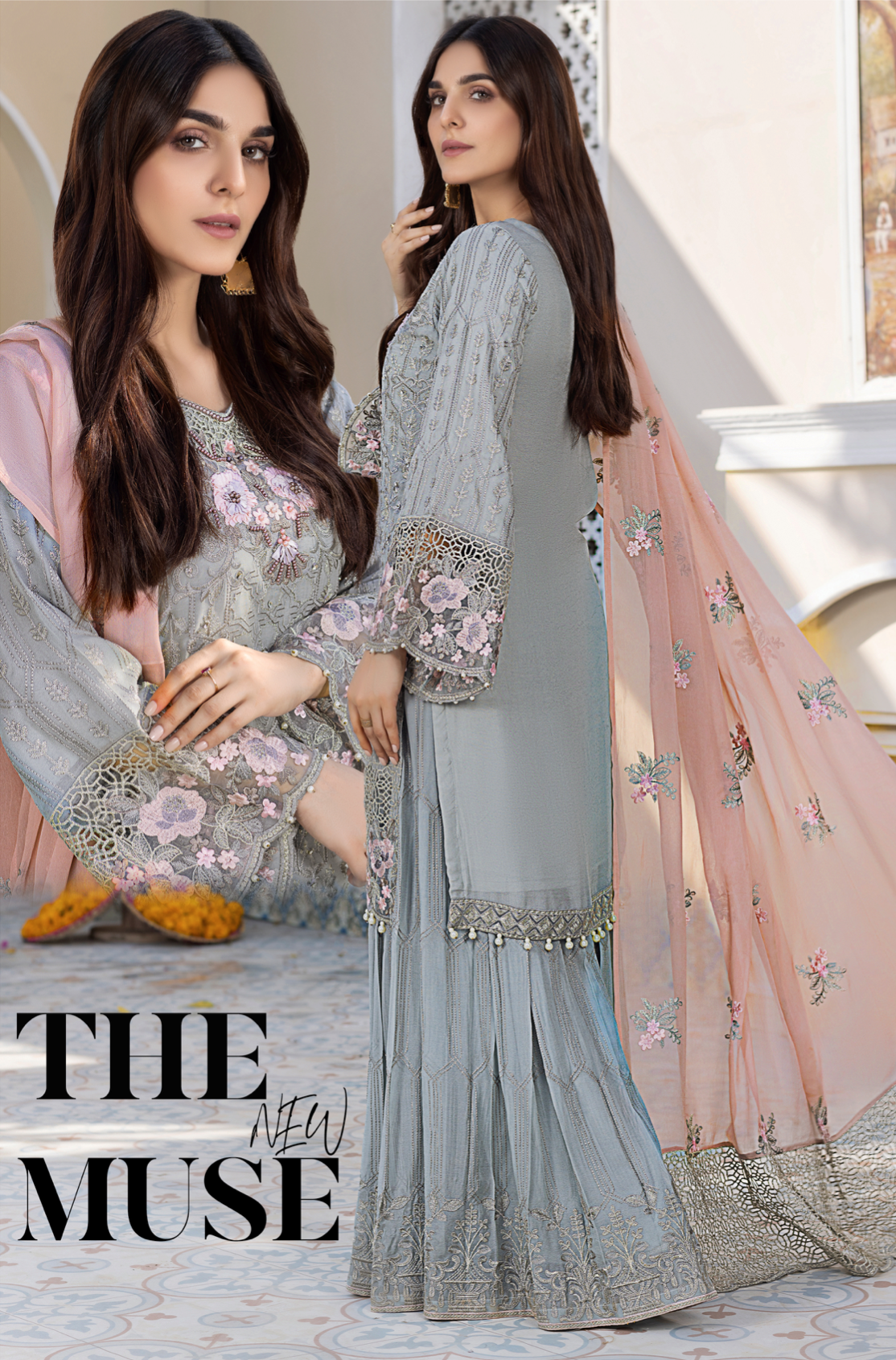 Grey 'Antarctica' Amber Luxury Chiffon Ladies Suit