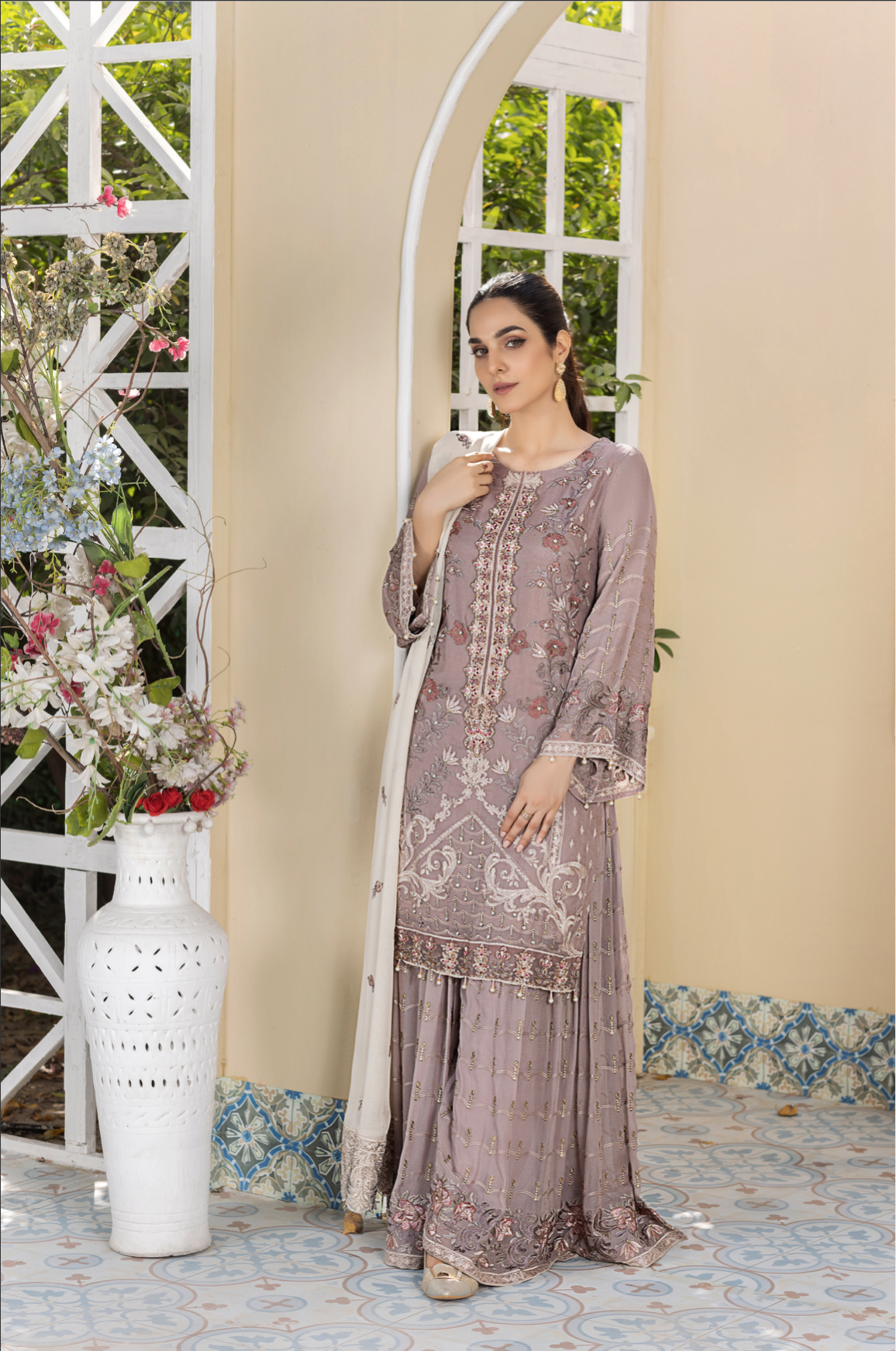 Dusty Lilac 'Berry Blossom' Amber Luxury Chiffon Ladies Suit