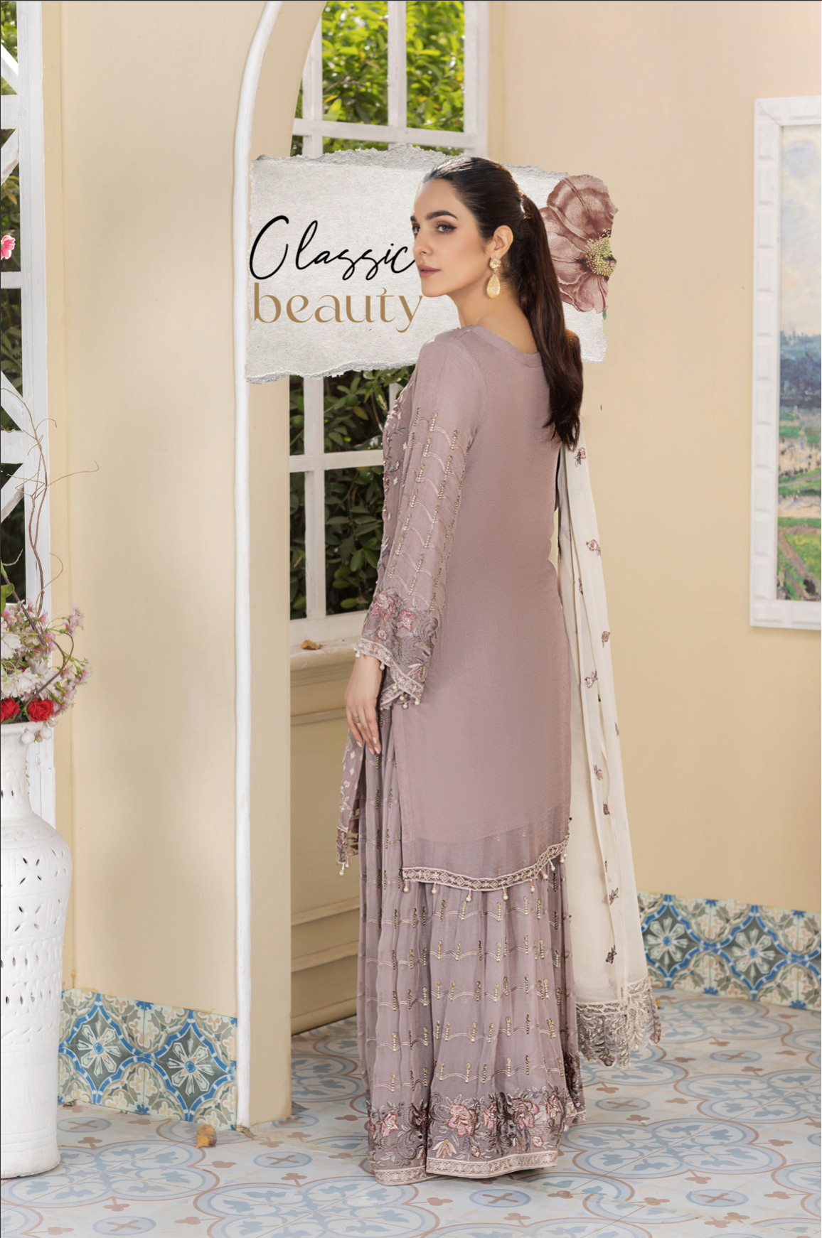 Dusty Lilac 'Berry Blossom' Amber Luxury Chiffon Ladies Suit