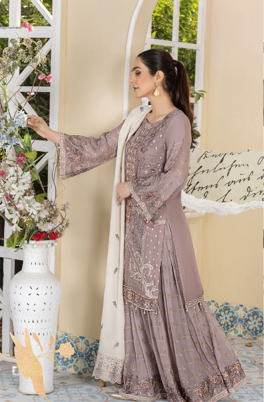 Dusty Lilac 'Berry Blossom' Amber Luxury Chiffon Ladies Suit