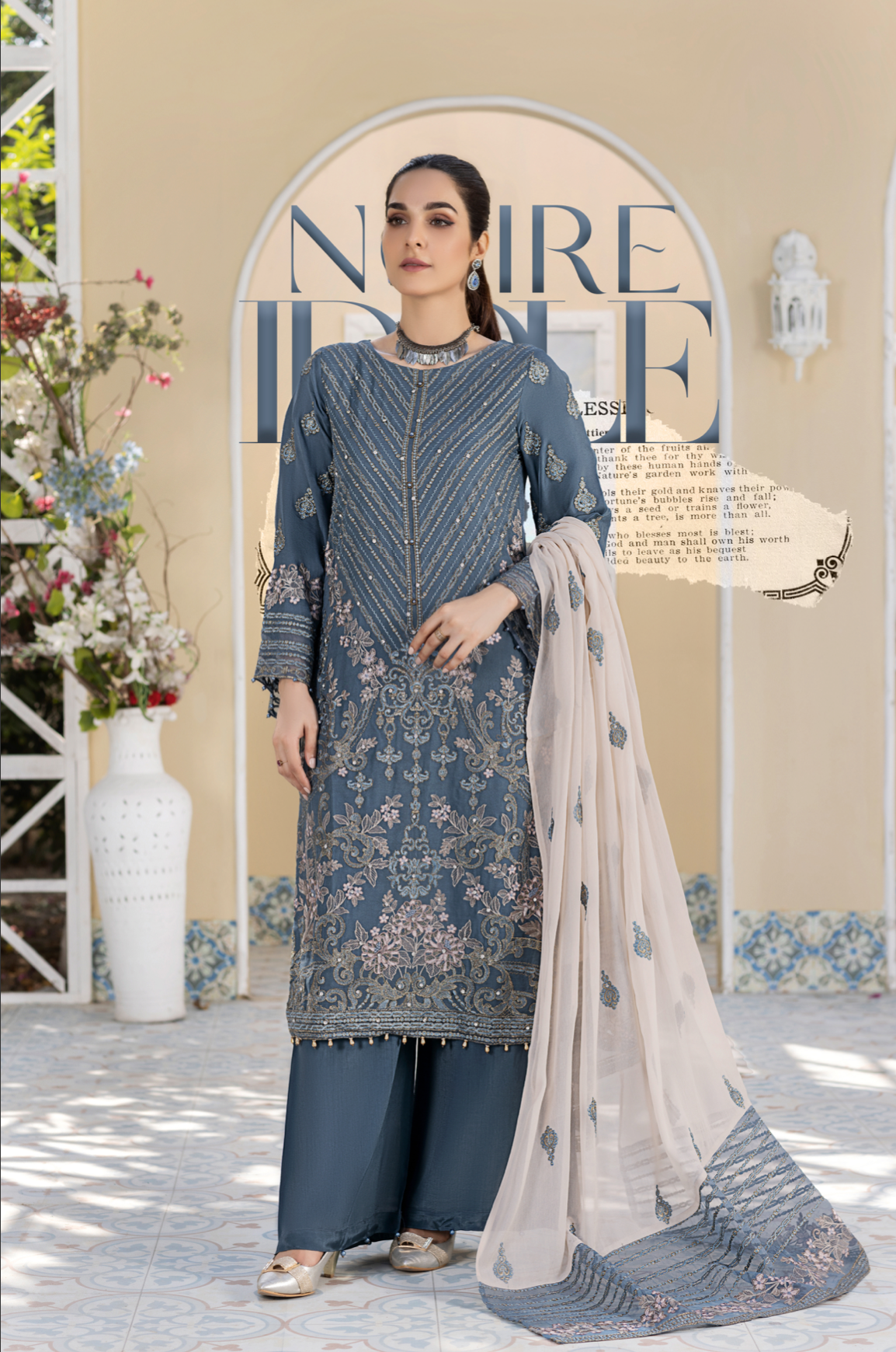 Blue 'Aquarius' Amber Luxury Chiffon Ladies Suit