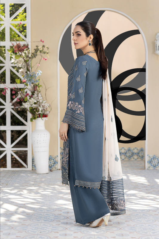 Blue 'Aquarius' Amber Luxury Chiffon Ladies Suit