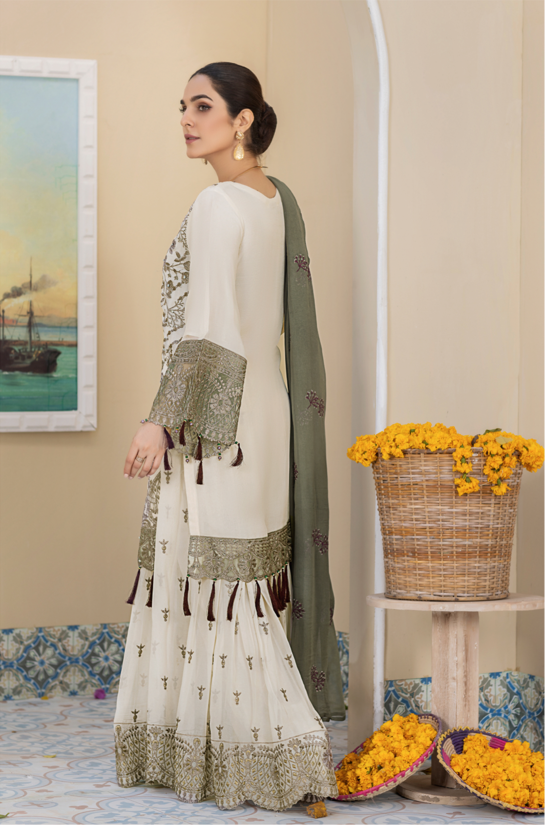 Cream 'Amber Light' Amber Luxury Chiffon Ladies Suit