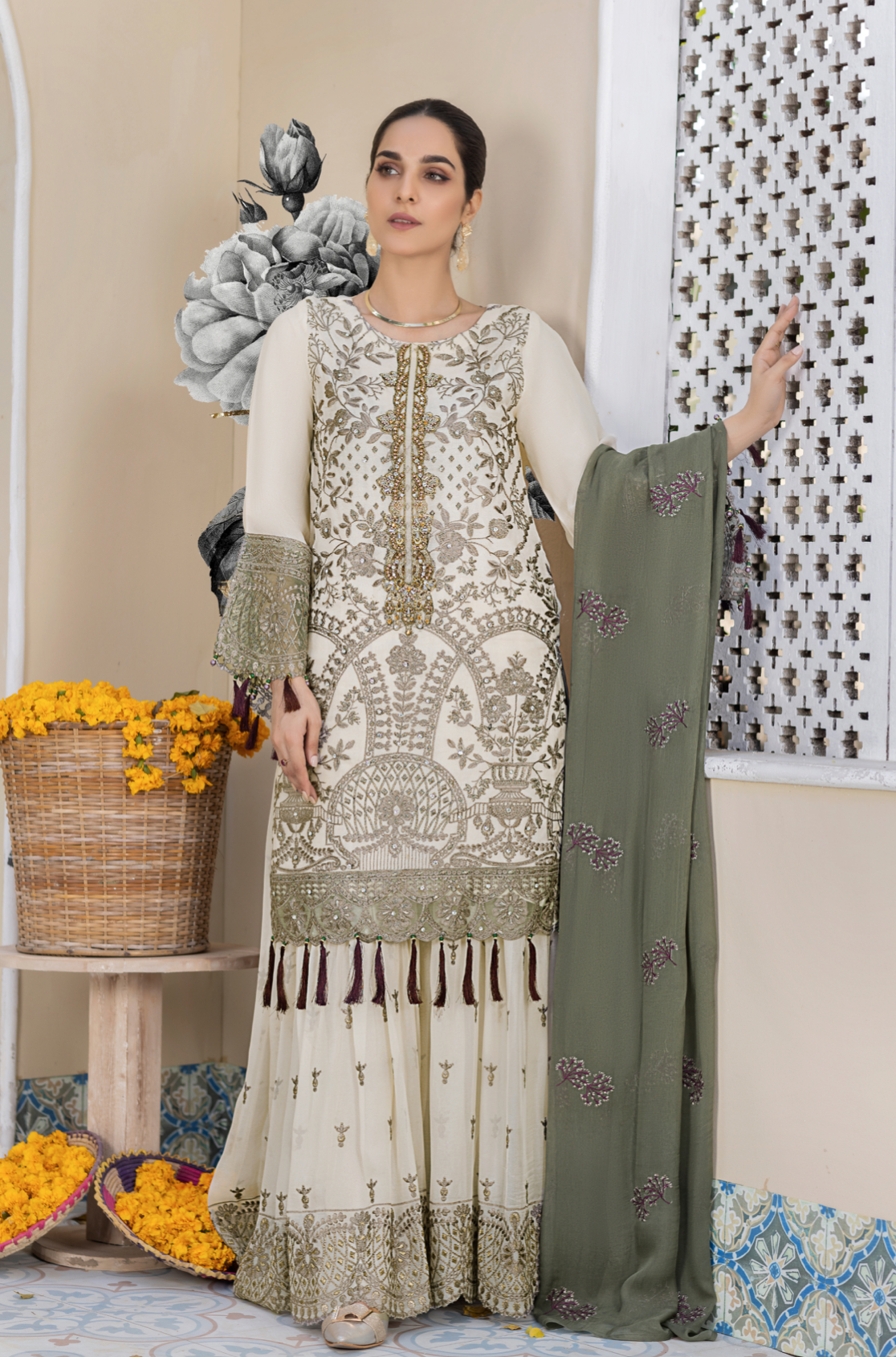 Cream 'Amber Light' Amber Luxury Chiffon Ladies Suit