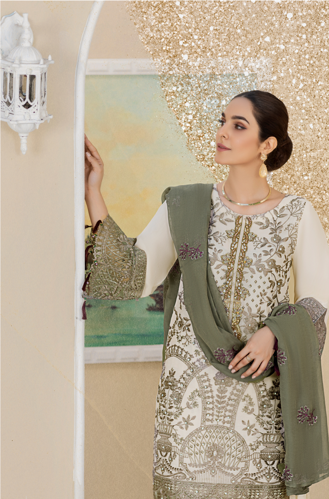 Cream 'Amber Light' Amber Luxury Chiffon Ladies Suit