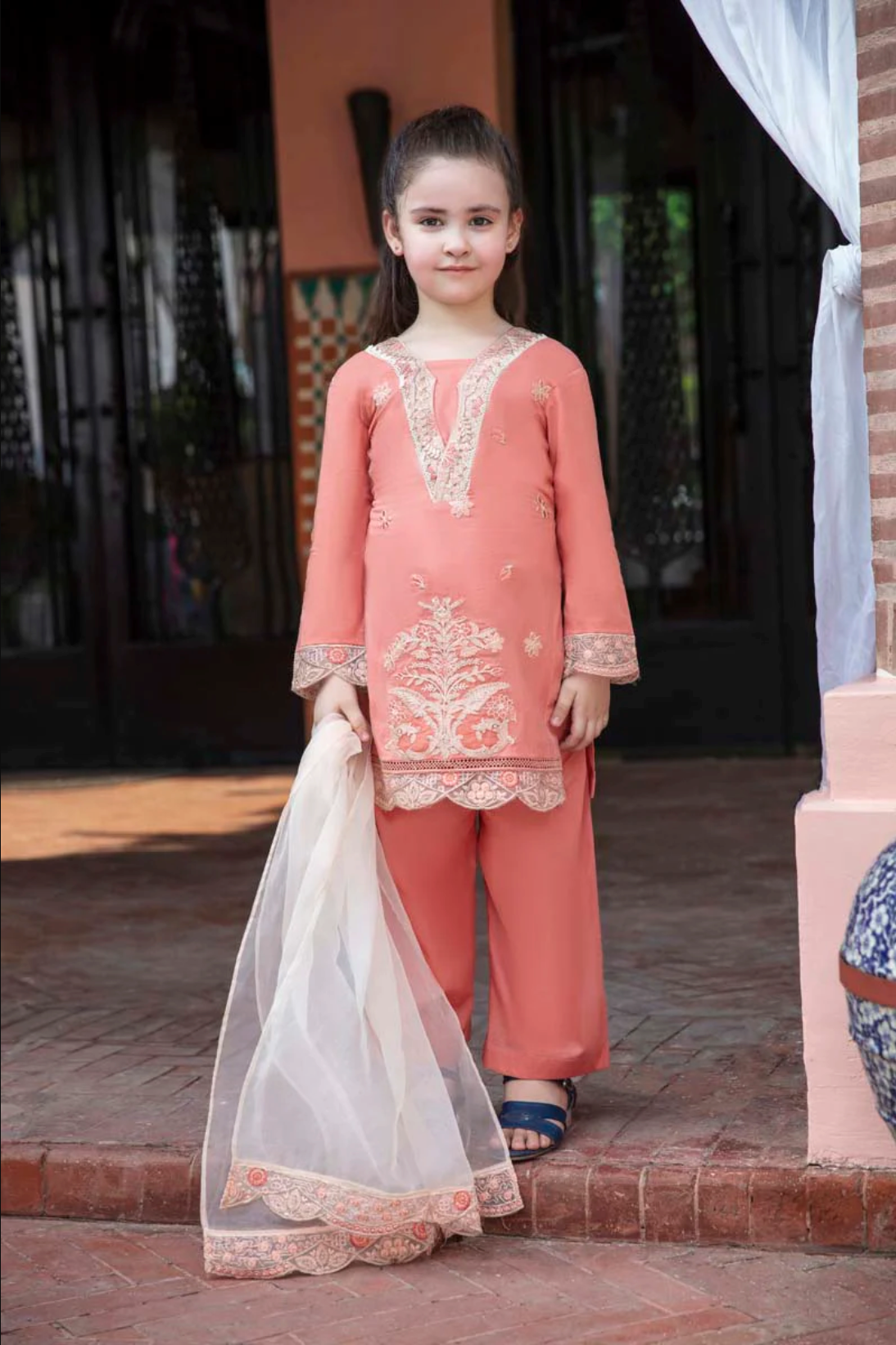 Dark Peach Fiesta Luxury Lawn Girls Suit