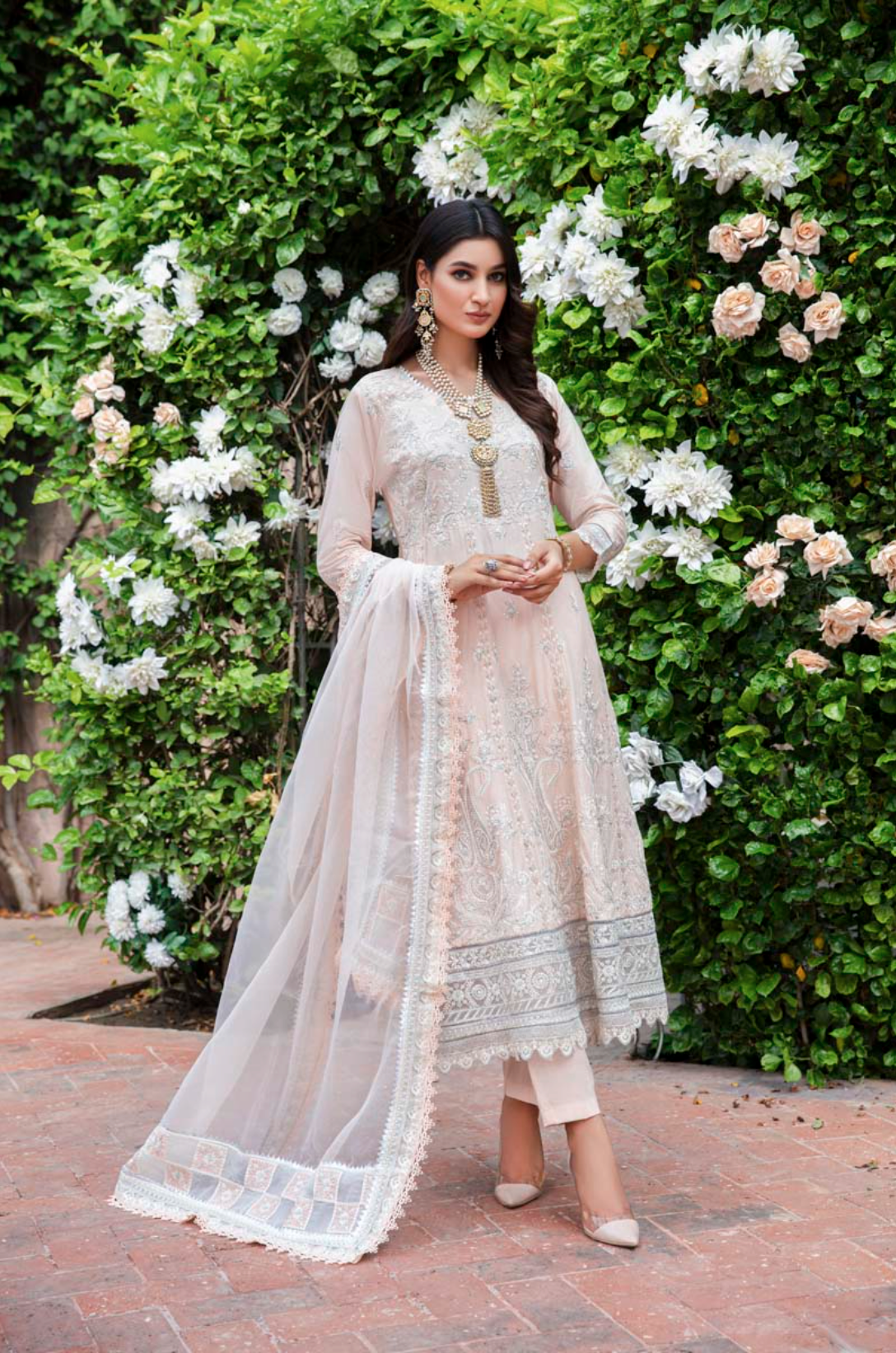 Light Peach Pink Fiesta Luxury Lawn Girls Suit