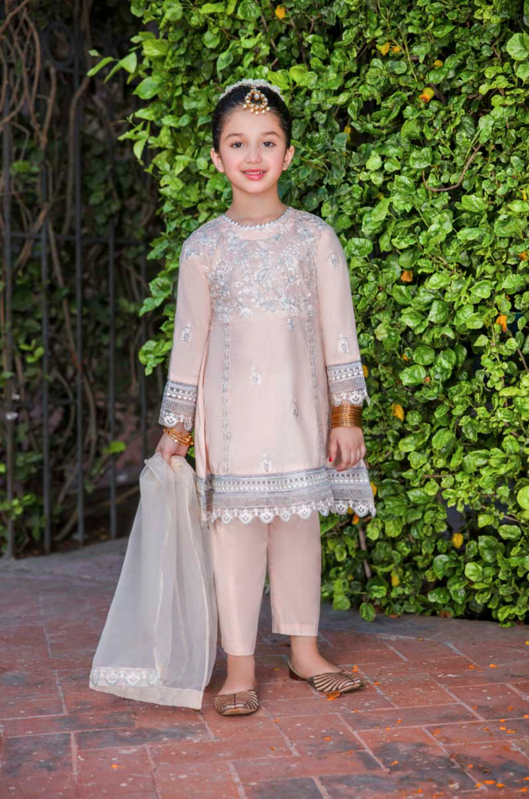 Light Peach Pink Fiesta Luxury Lawn Girls Suit