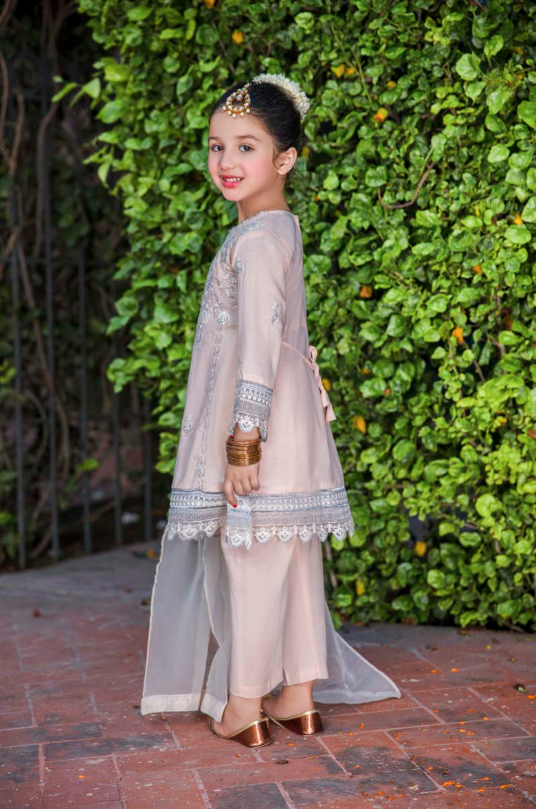 Light Peach Pink Fiesta Luxury Lawn Girls Suit