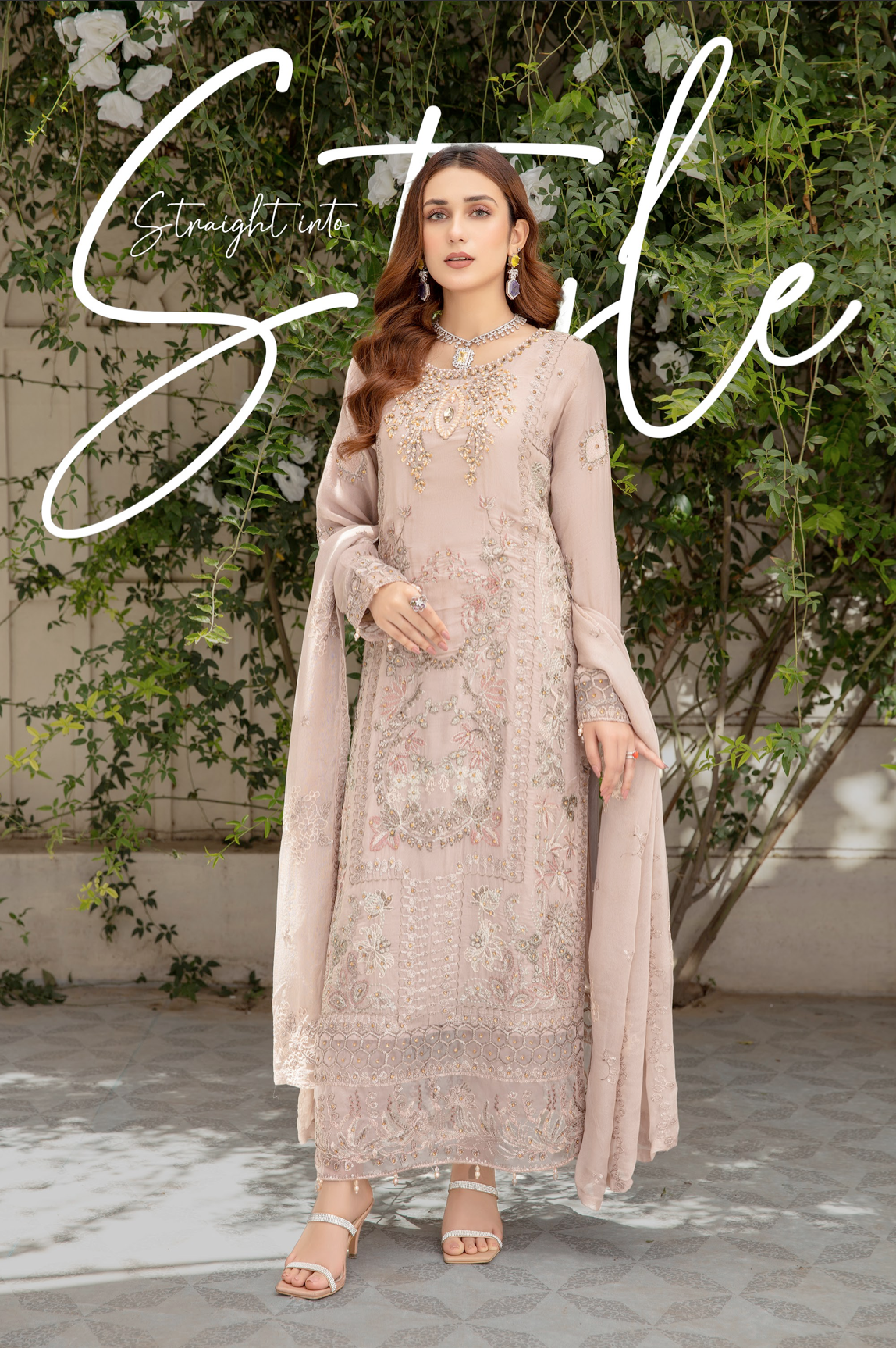 Light Brown Taupe IVANA Luxury Chiffon Ladies Suit
