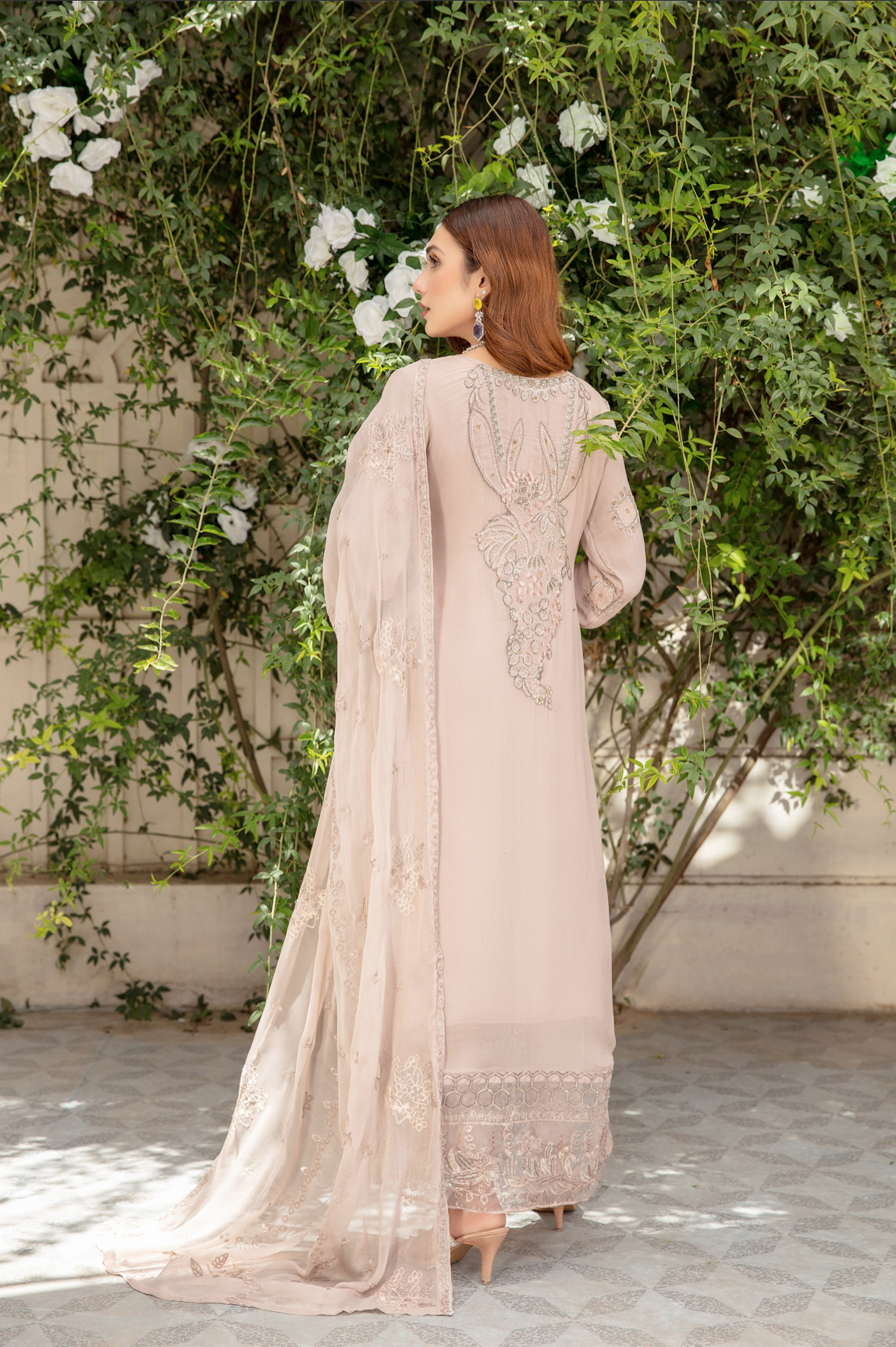 Light Brown Taupe IVANA Luxury Chiffon Ladies Suit