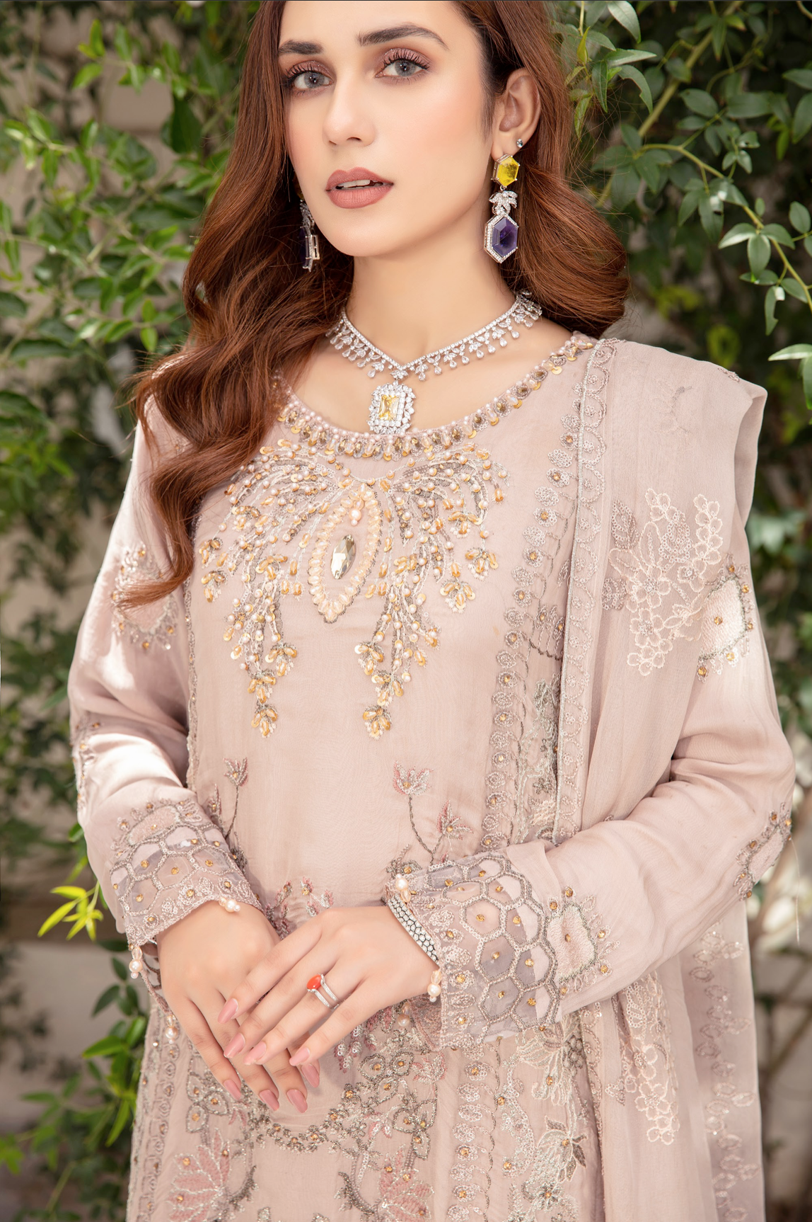Light Brown Taupe IVANA Luxury Chiffon Ladies Suit