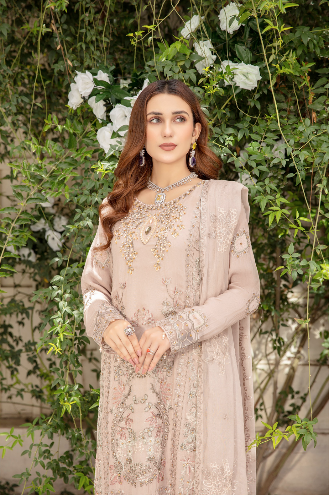 Light Brown Taupe IVANA Luxury Chiffon Ladies Suit