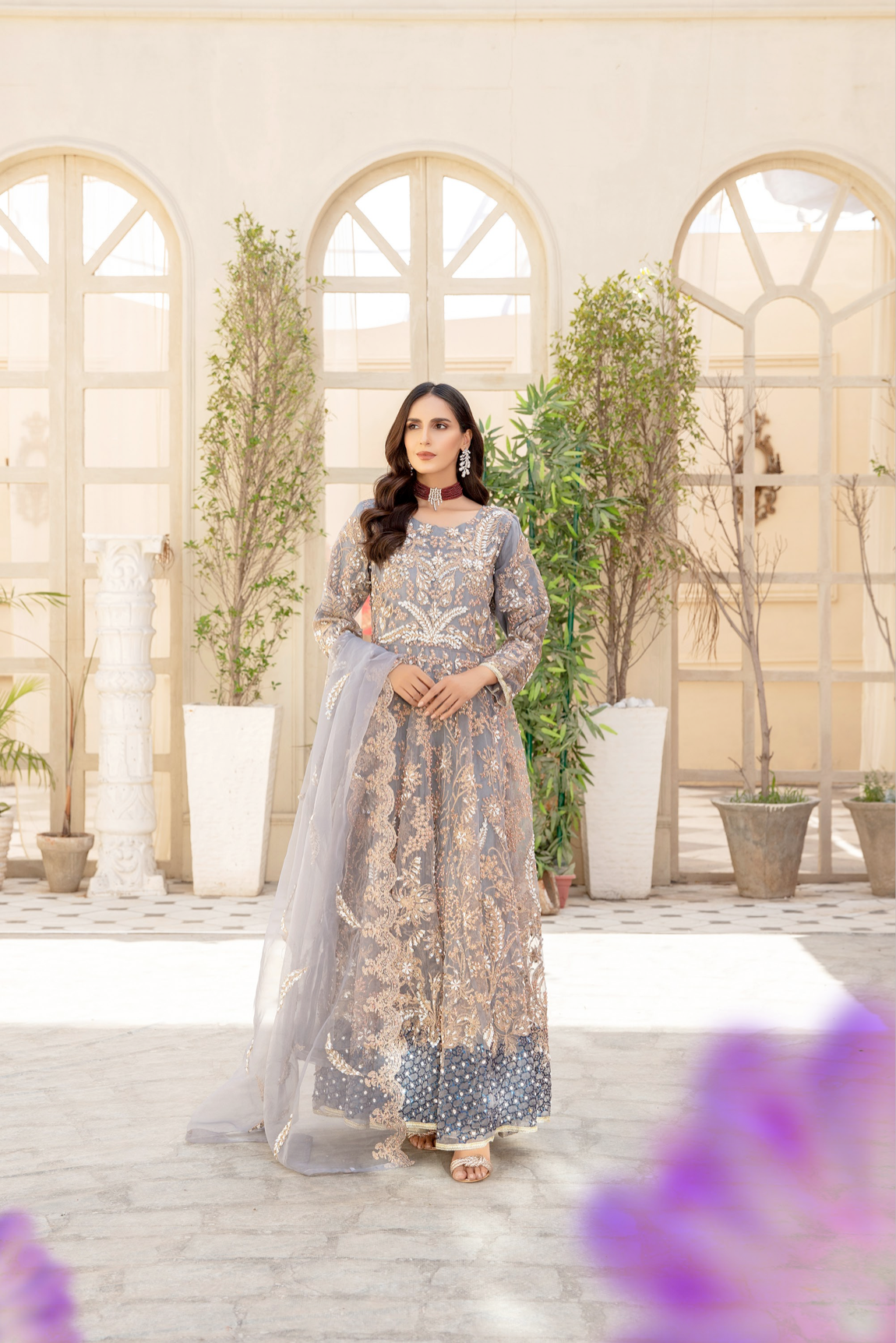 Grey IVANA Luxury Net Ladies Suit