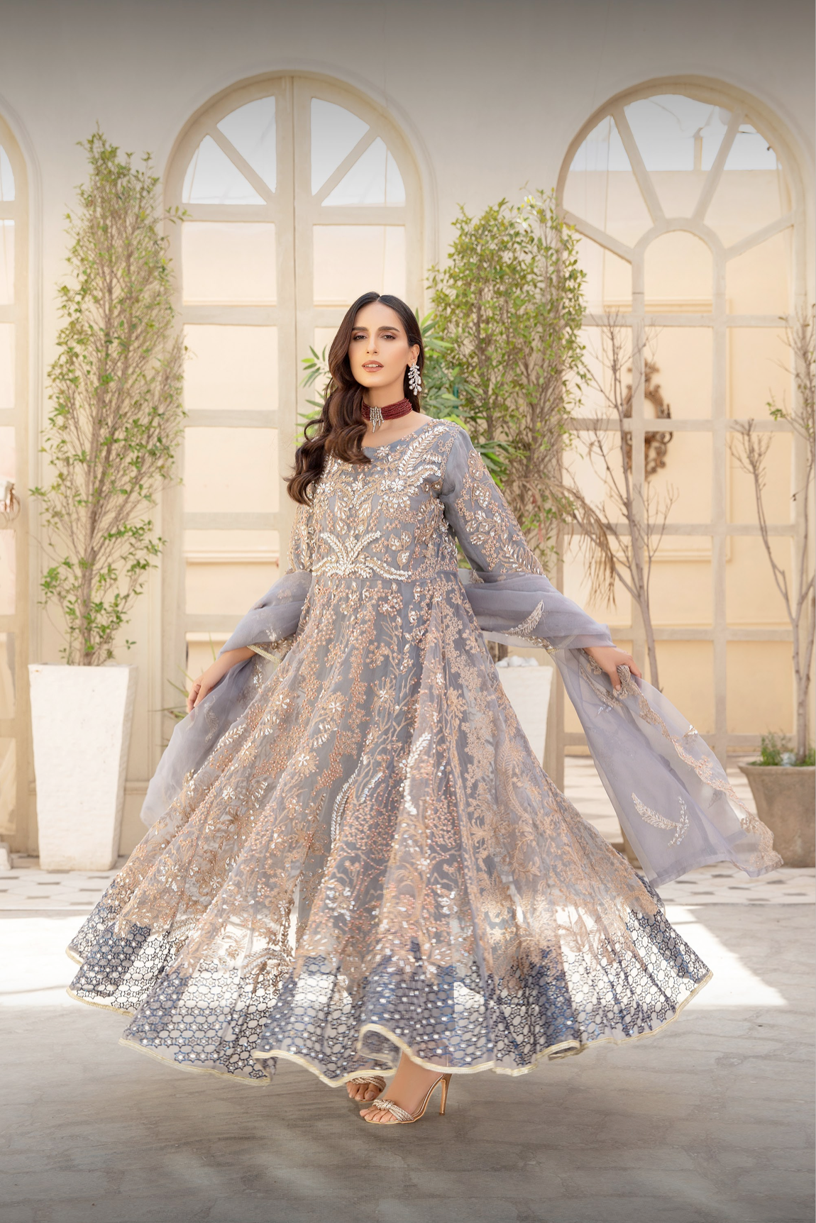 Grey IVANA Luxury Net Ladies Suit