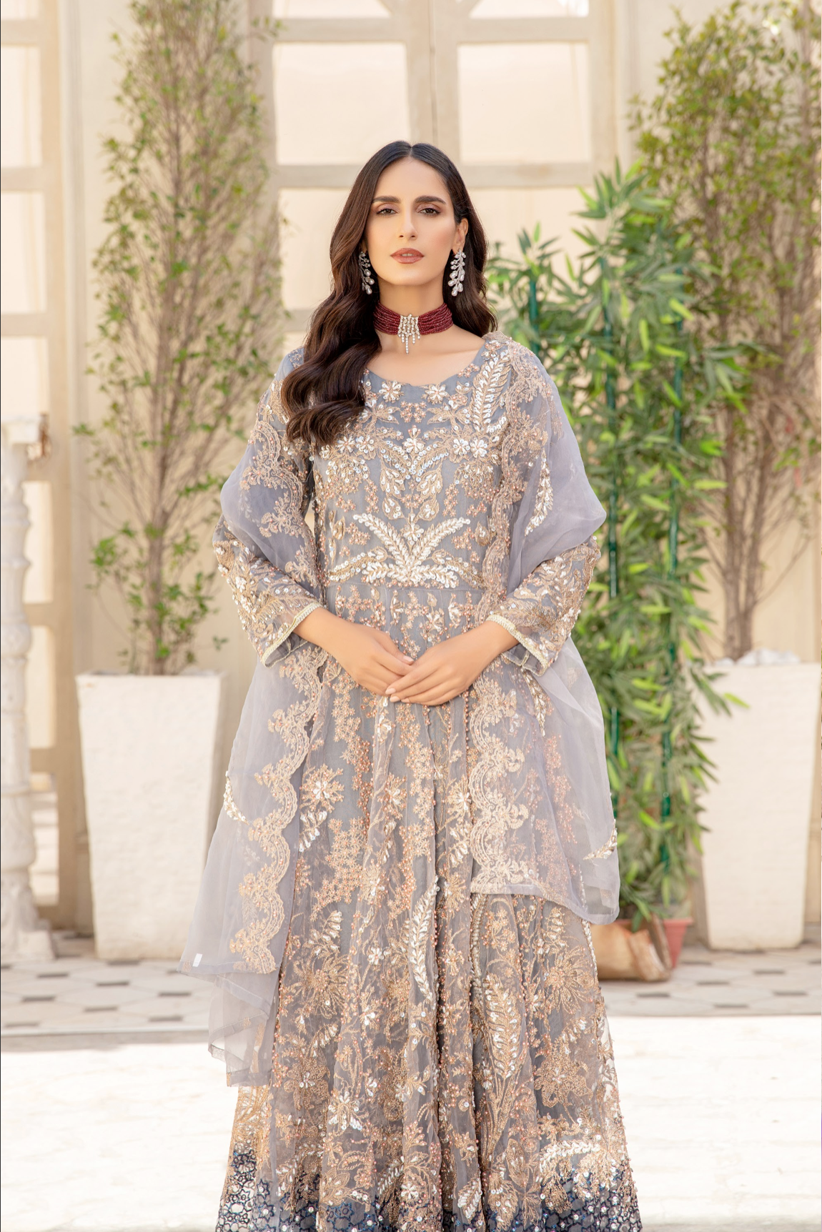 Grey IVANA Luxury Net Ladies Suit