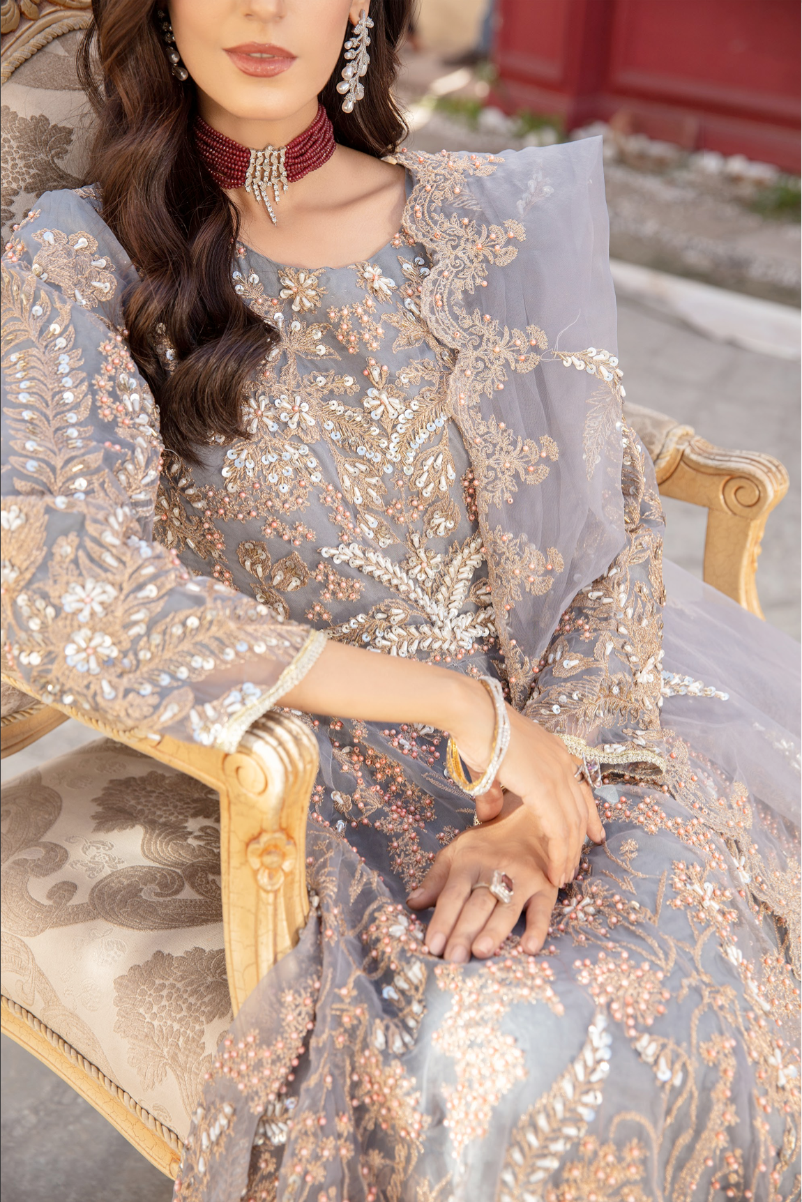 Grey IVANA Luxury Net Ladies Suit