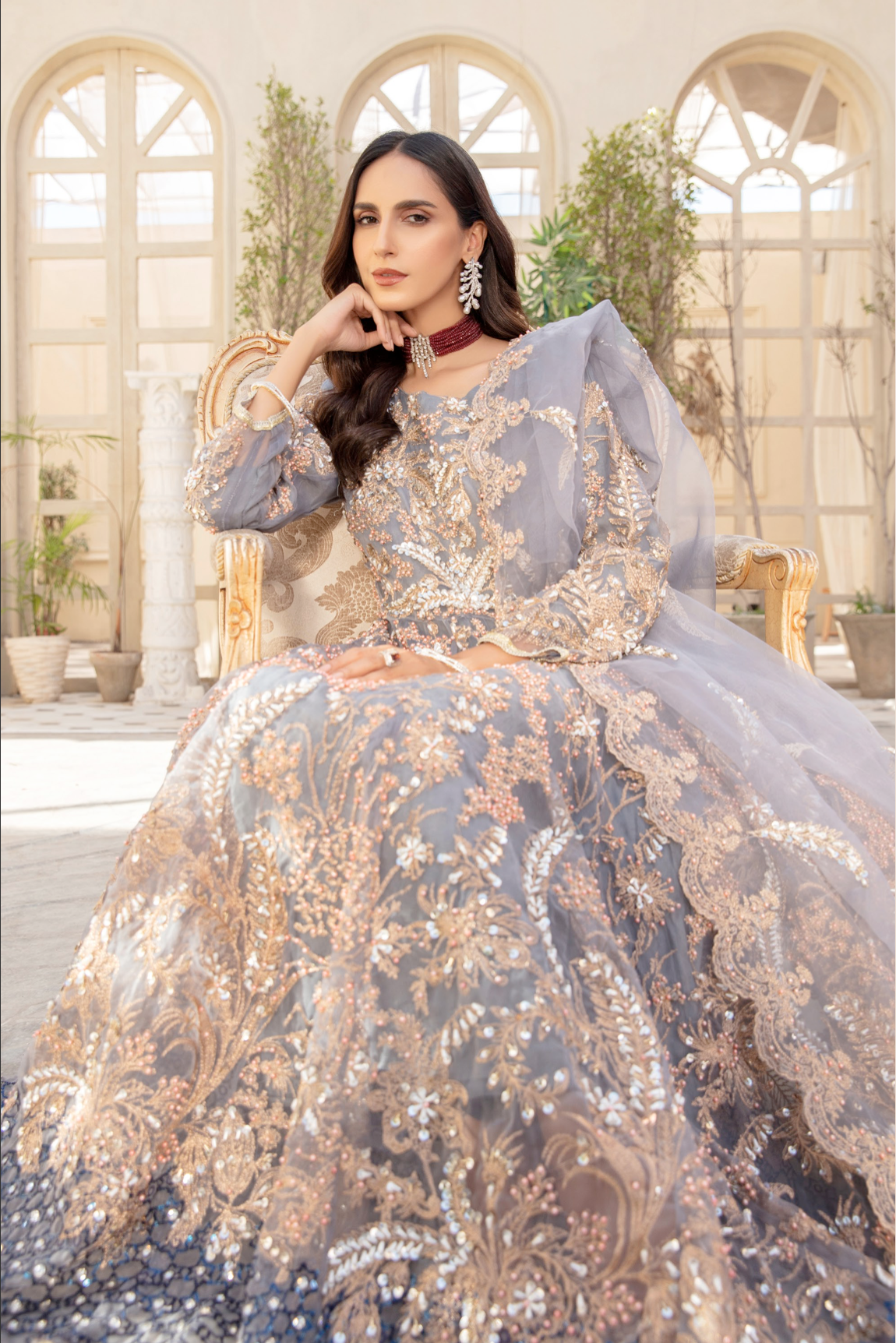 Grey IVANA Luxury Net Ladies Suit