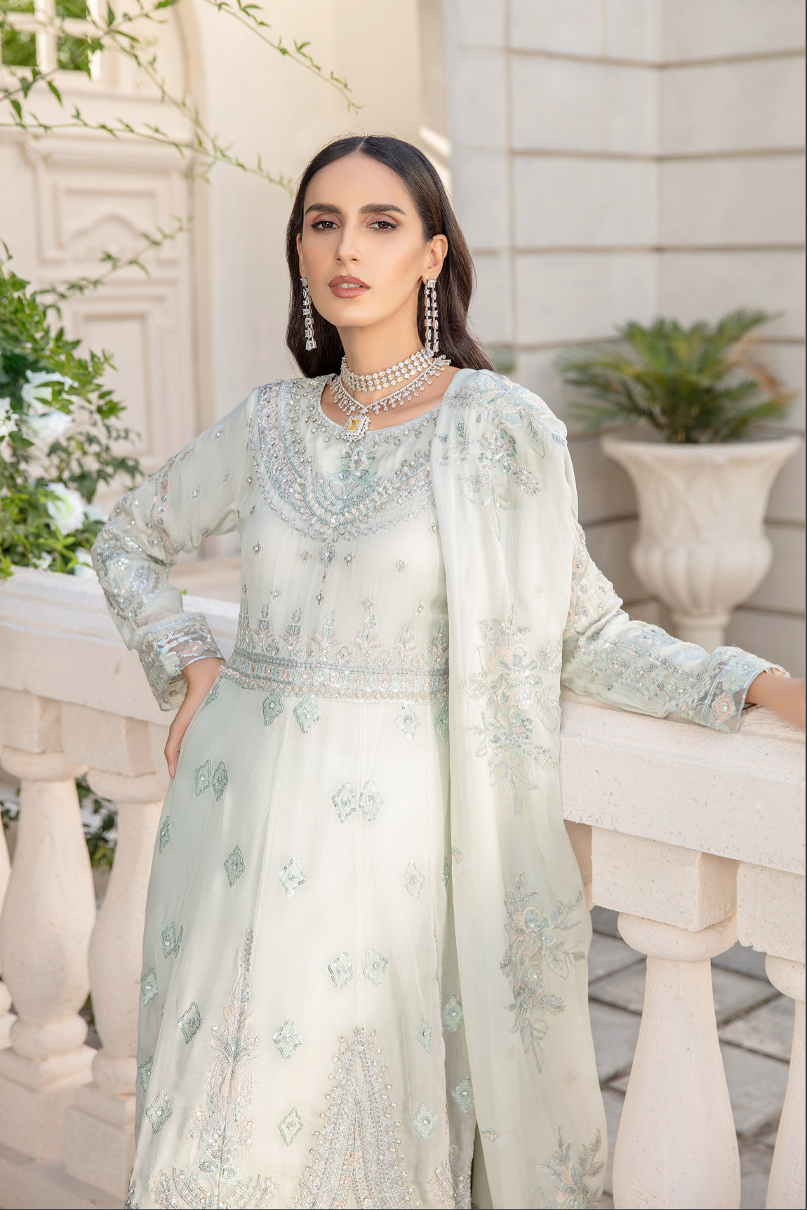 Light Mint Green IVANA Luxury Chiffon Ladies Suit