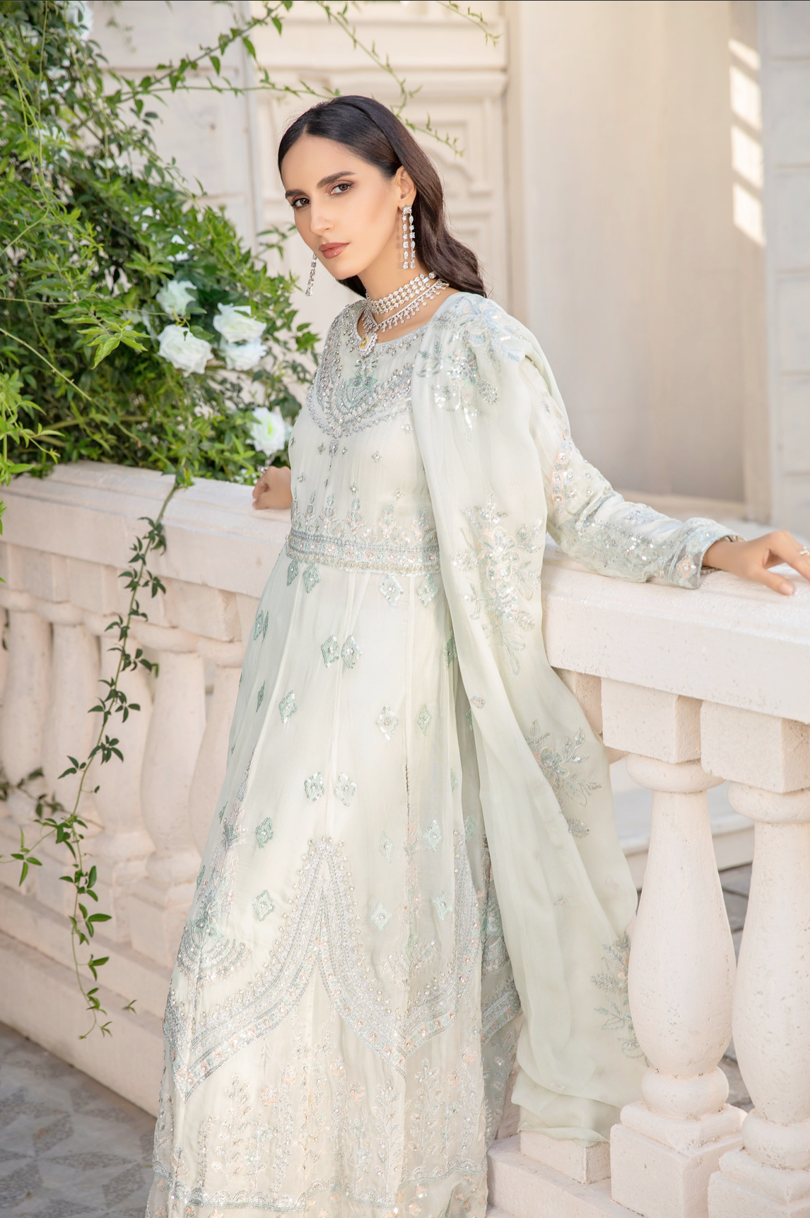 Light Mint Green IVANA Luxury Chiffon Ladies Suit