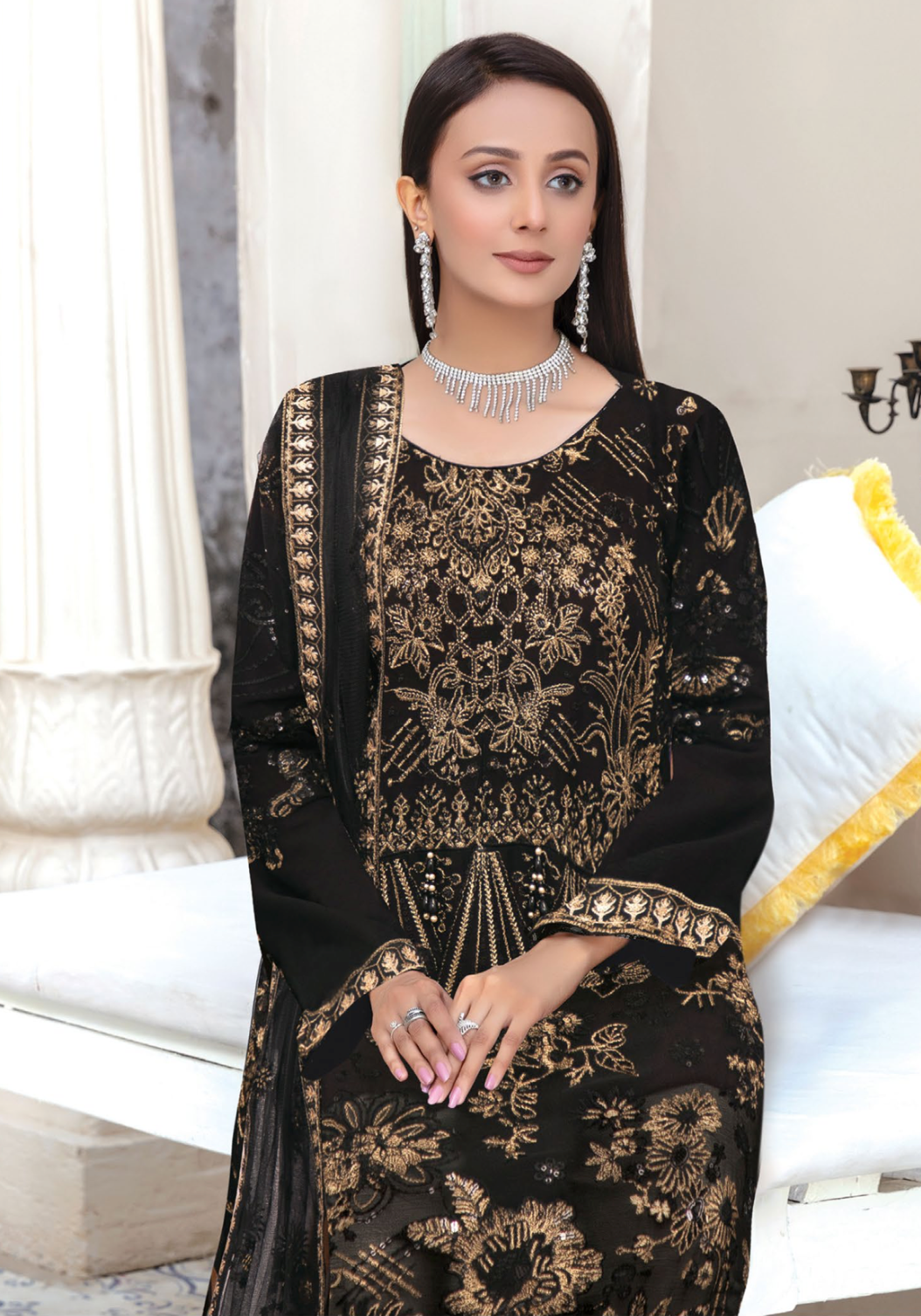 Black Urshia Luxury Chiffon Ladies Suit