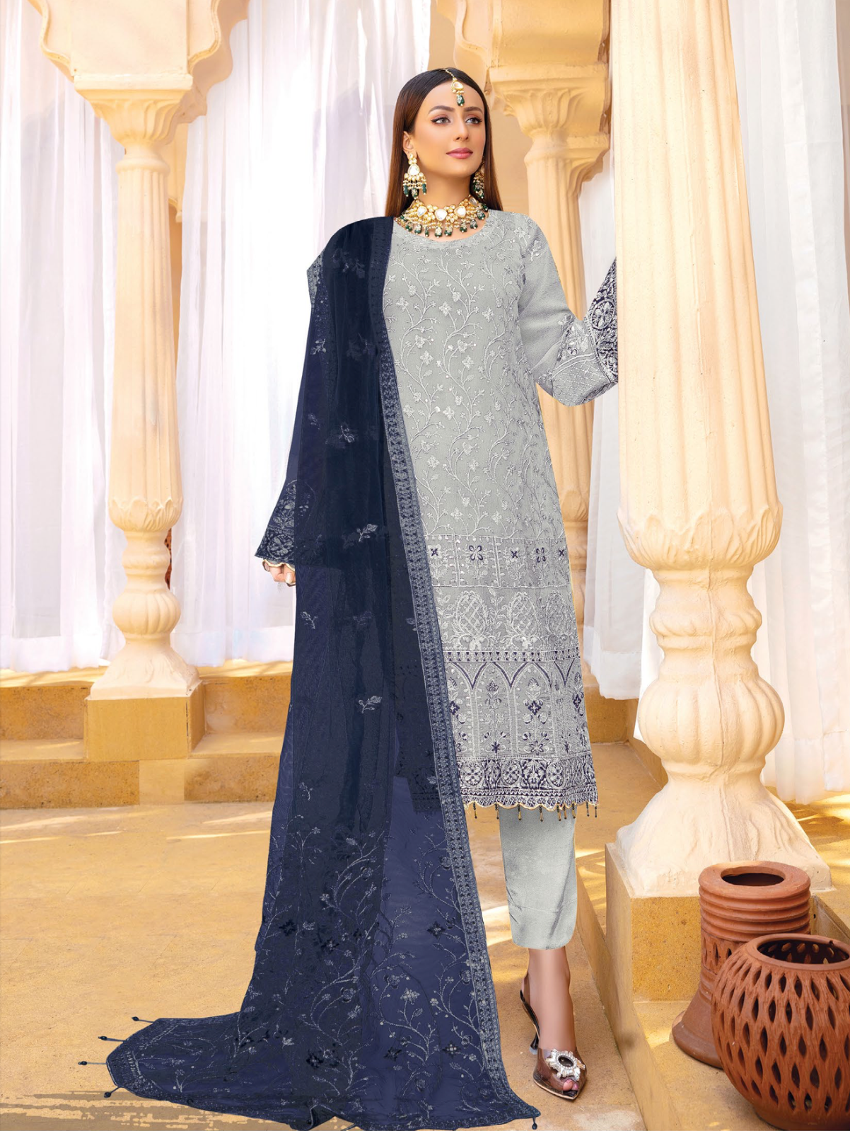 Grey Urshia Luxury Chiffon Ladies Suit