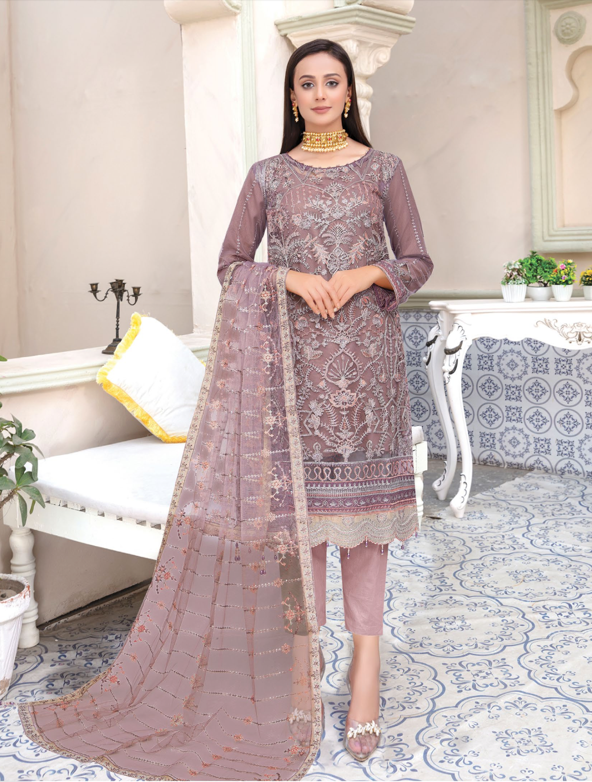 Dusty Pink Urshia Luxury Net Ladies Suit